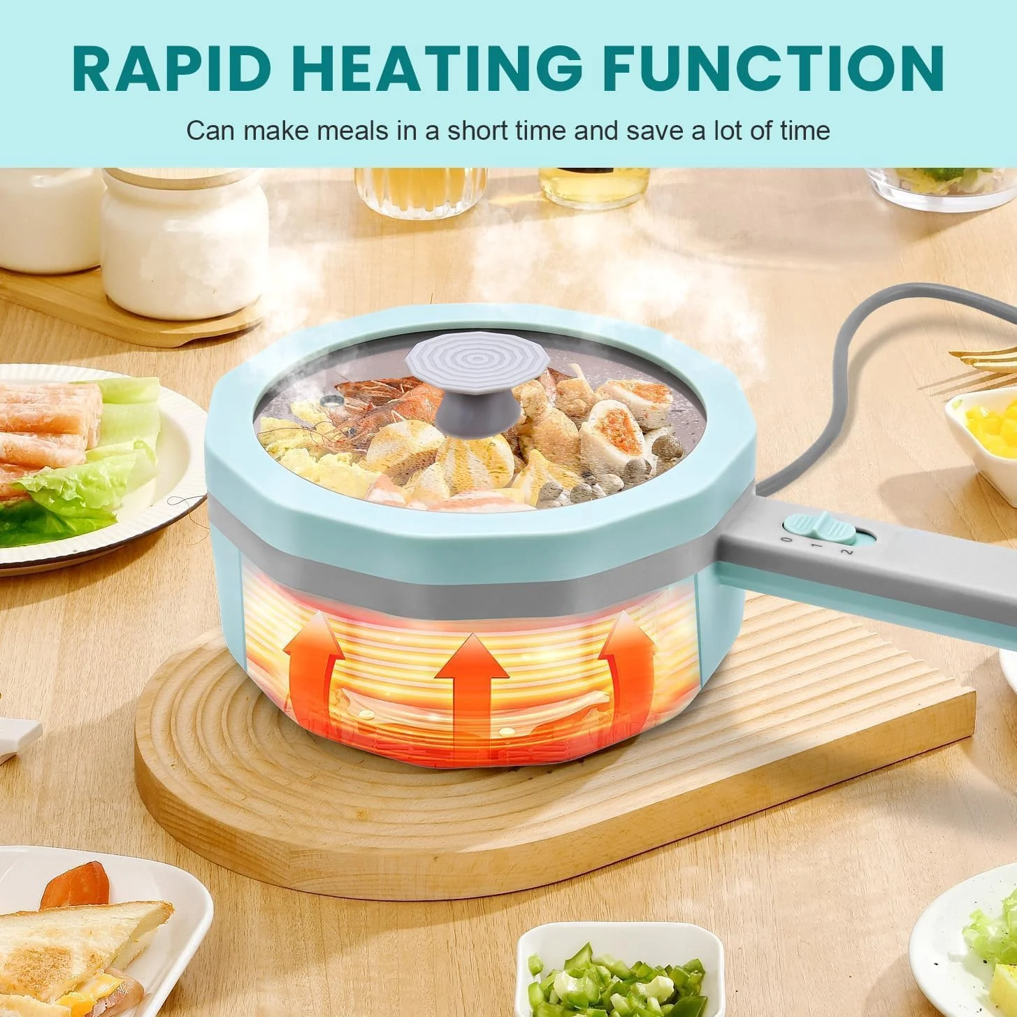 مینی هات پات برقی 1.5 لیتری با بخارپز - چند منظوره قابل حمل برای نودل، سوپ، شیشلیک، پاستا - قابلمه برقی نچسب برای دفتر، مسافرت، خوابگاه (سفید)