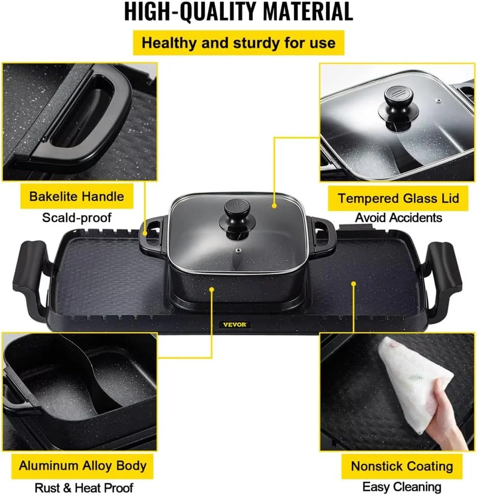 دستگاه گریل و هات پات 2 در 1، دستگاه هات پات و گریل باربیکیو، جوش فوری، سرخ کردن عمیق، جوشاندن، 1800 وات، کنترل دوگانه دما، گریل قابل حمل با هات پات دستگاه گریل و هات پات 2 در 1، دستگاه هات پات و گریل باربیکیو، جوش فوری، سرخ کردن عمیق، جوشاندن، 1800 وات، کنترل دوگانه دما، گریل قابل حمل با هات پات