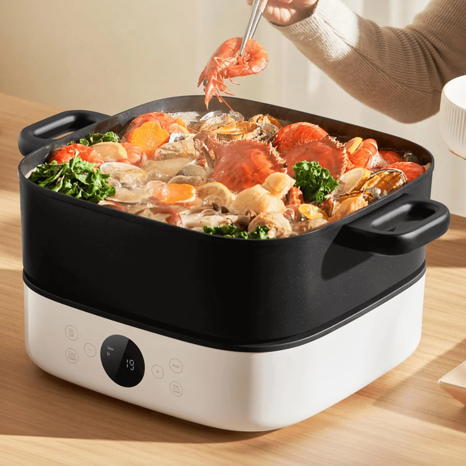 دیگ چند منظوره شیائومی مدل هات پات با ظرفیت 6 لیتر و کنترل دما، ایده آل برای فوندو، سوپ، خورشت و پخت و پز سالم در خانه | تمیز کردن آسان