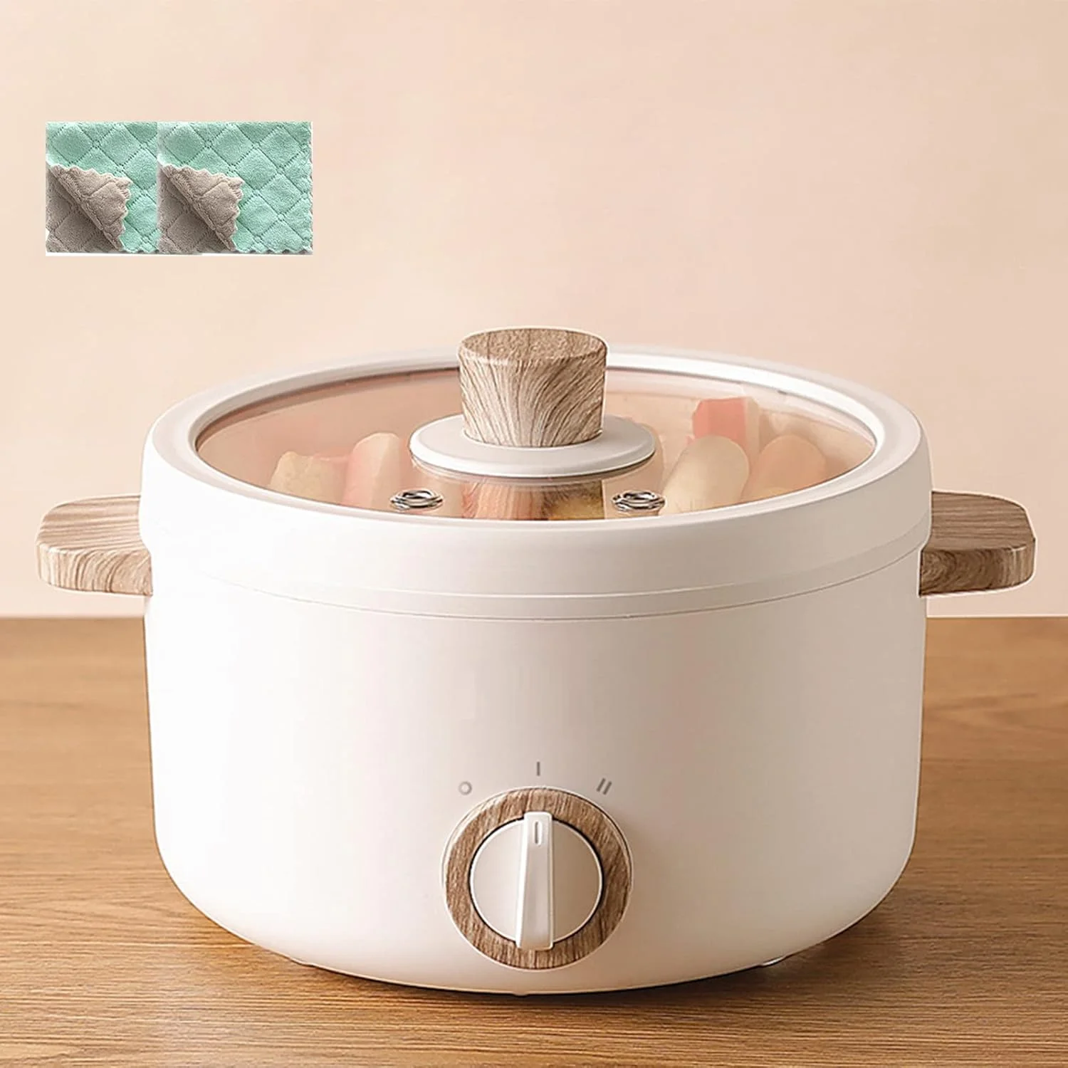 قابلمه برقی داغ IS MUHE، مینی پلوپز برقی چند منظوره 1.5 لیتری برای قابلمه داغ، سرخ کردن، نودل، پاستا، تابه نچسب، پلوپز رامن با کنترل دوگانه قدرت برای خوابگاه و دفتر (سفید)