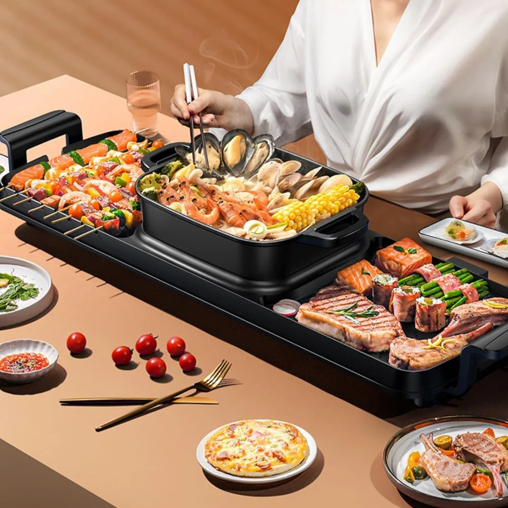 دستگاه گریل و هات پات 2 در 1، دستگاه هات پات و گریل باربیکیو، جوش فوری، سرخ کردن عمیق، جوشاندن، 1800 وات، کنترل دوگانه دما، گریل قابل حمل با هات پات دستگاه گریل و هات پات 2 در 1، دستگاه هات پات و گریل باربیکیو، جوش فوری، سرخ کردن عمیق، جوشاندن، 1800 وات، کنترل دوگانه دما، گریل قابل حمل با هات پات