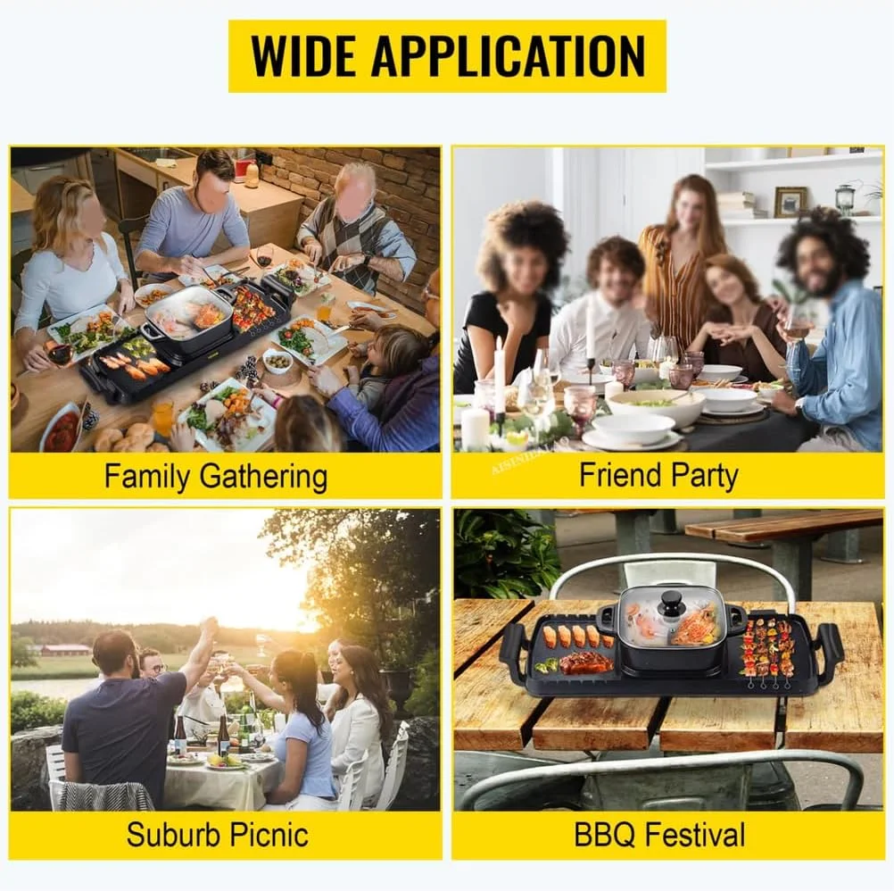 دستگاه گریل و هات پات 2 در 1، دستگاه هات پات و گریل باربیکیو، جوش فوری، سرخ کردن عمیق، جوشاندن، 1800 وات، کنترل دوگانه دما، گریل قابل حمل با هات پات دستگاه گریل و هات پات 2 در 1، دستگاه هات پات و گریل باربیکیو، جوش فوری، سرخ کردن عمیق، جوشاندن، 1800 وات، کنترل دوگانه دما، گریل قابل حمل با هات پات