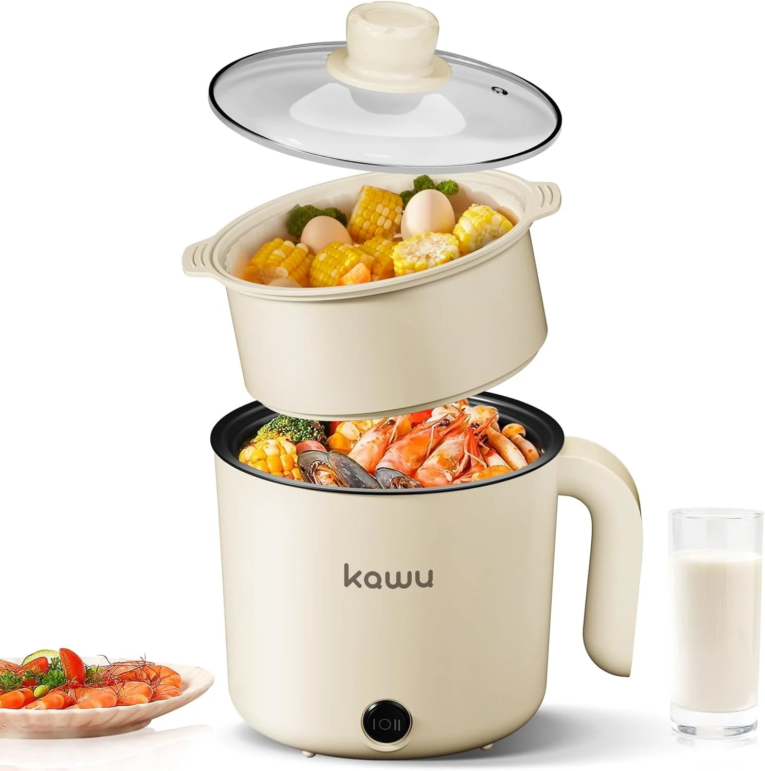 دیگ برقی کاوُو مناسب آشپزی خاورمیانه - تابه چند منظوره دو حالته نچسب، بخارپز با طراحی درب تاجی، قابلمه خورشتی برقی قابل حمل، دیگ کوچک 1.5 لیتری برای وعده های غذایی خانوادگی مانند نودل، خورشت، سوپ و دیزی