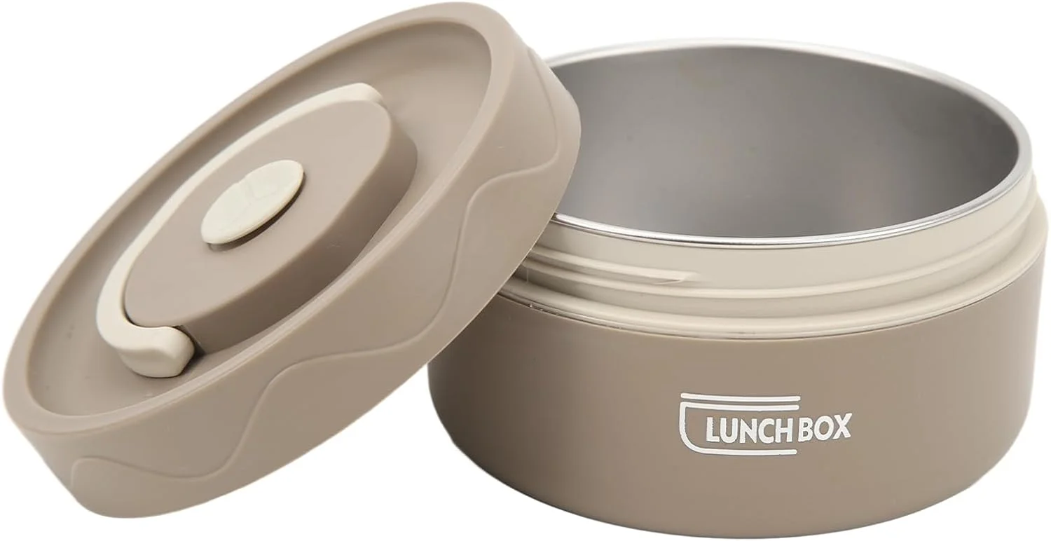 ظرف غذای قابل حمل عایق حرارتی Jectse از جنس استیل ضد زنگ 304، مناسب برای کار، مدرسه، گردش - ظرف ناهار سبک وزن (مدل عایق، قهوه ای تیره)