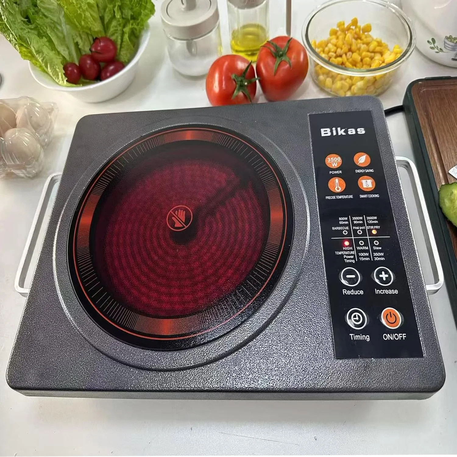 اجاق گاز 3500 واتی، تک صفحه داغ سرامیکی مادون قرمز برای پخت و پز، اجاق برقی القایی، سازگار با همه ظروف پخت و پز، دمای قابل تنظیم و دسته های خنک