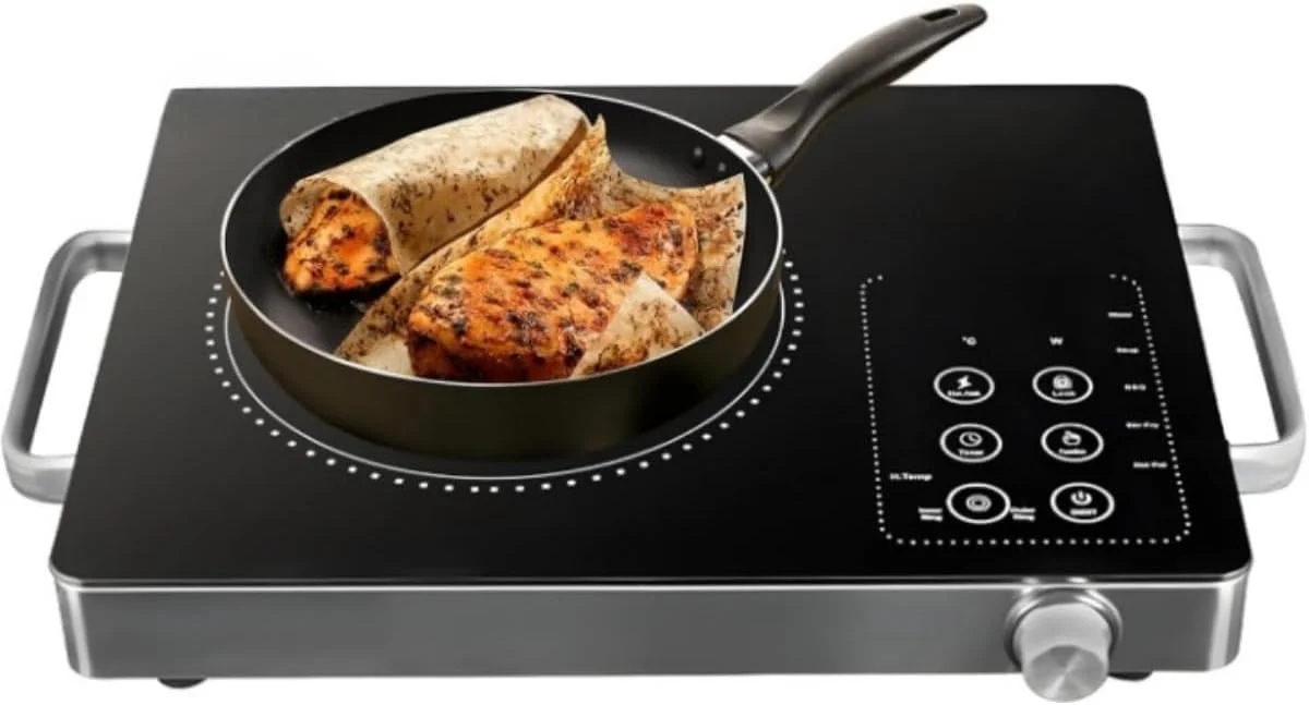 اجاق گاز القایی برقی، اجاق سرامیکی مادون قرمز 3500 وات با دمای قابل تنظیم و دسته خنک برای خانه/دفتر/کمپینگ