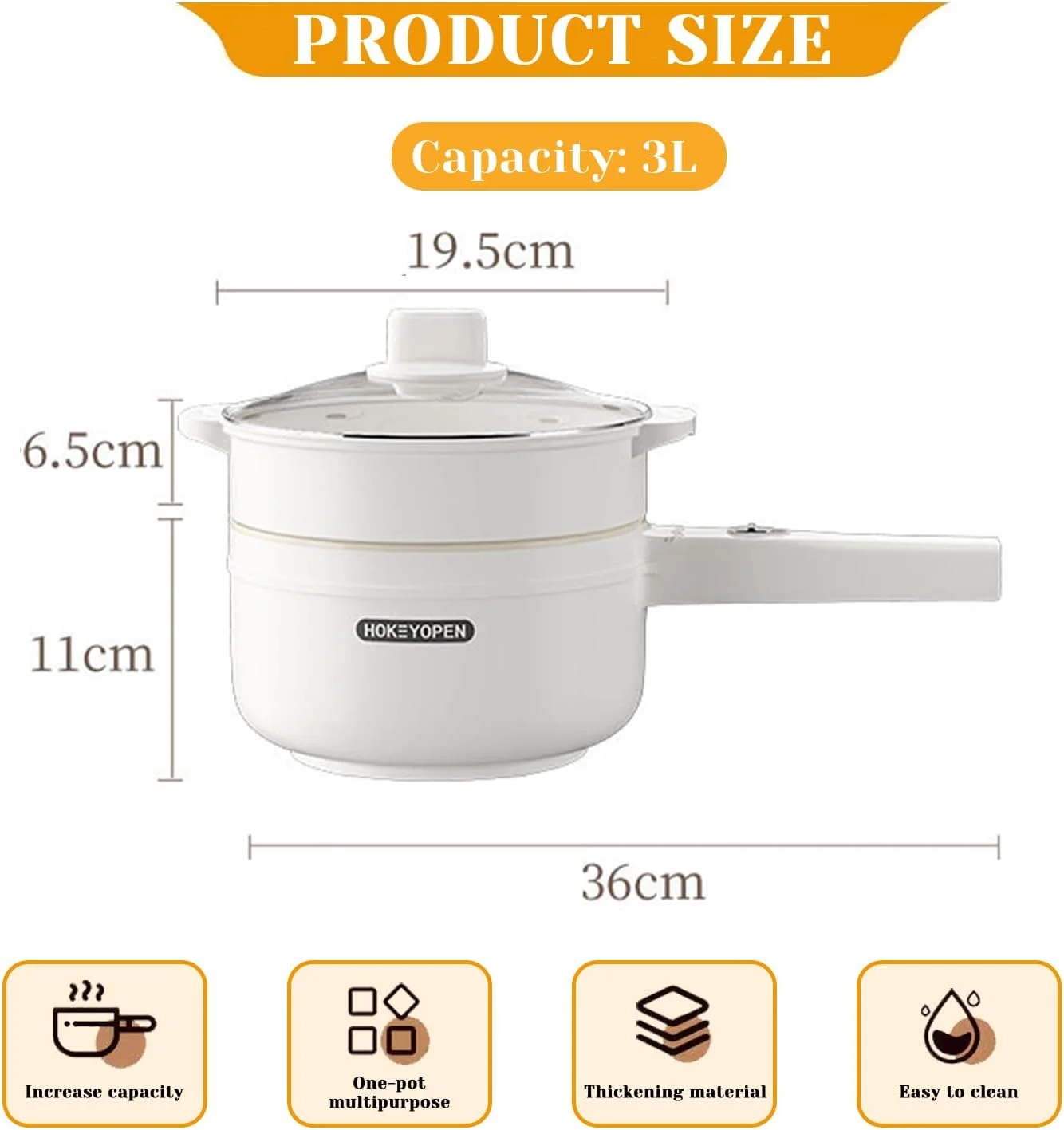 جورونب قابلمه برقی، قابلمه دوقلو، با بخارپز و کنترل دما، دو تنظیم قدرت، قابلمه چند منظوره نچسب، قابلمه برقی قابل حمل (1.8 لیتر)