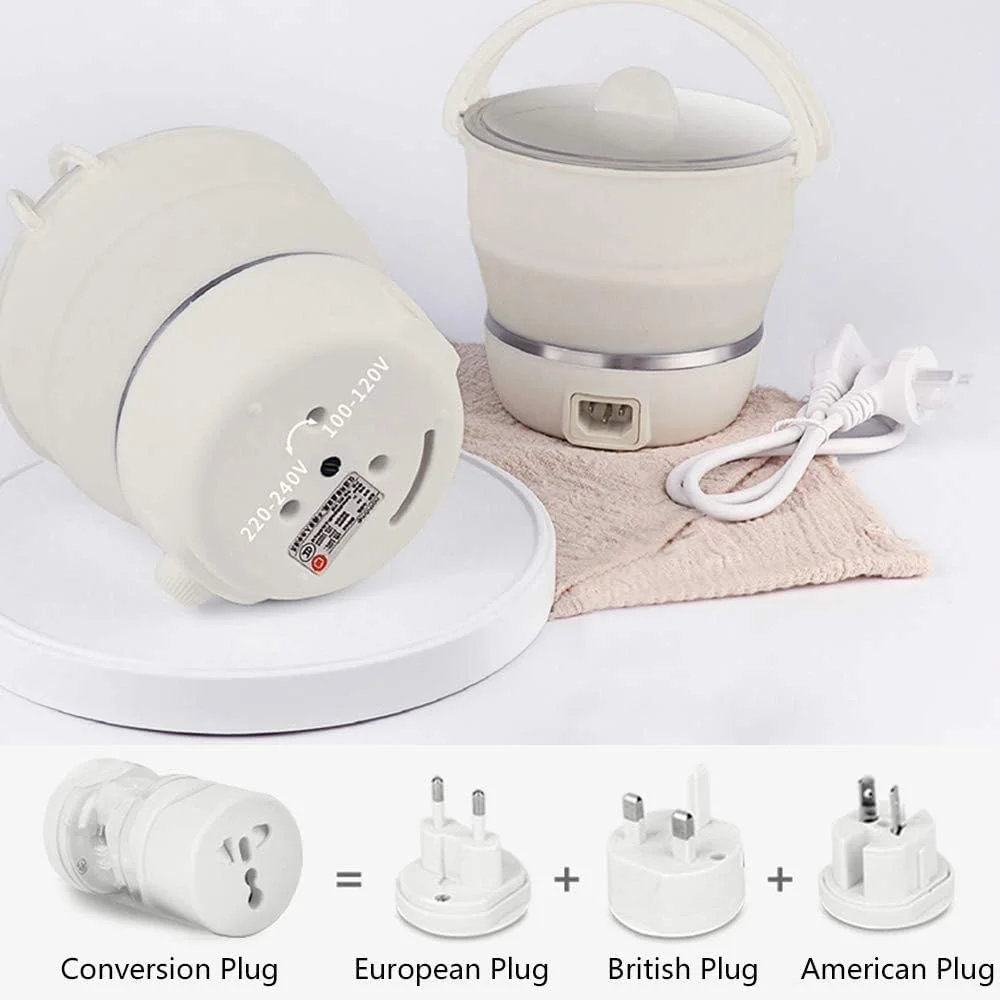 زودپز برقی تاشو HUMyino، کتری کوچک سیلیکونی با کیفیت غذایی، بخارپز آب جوش، مسافرتی قابل حمل، استفاده جهانی - (رنگ کرم)