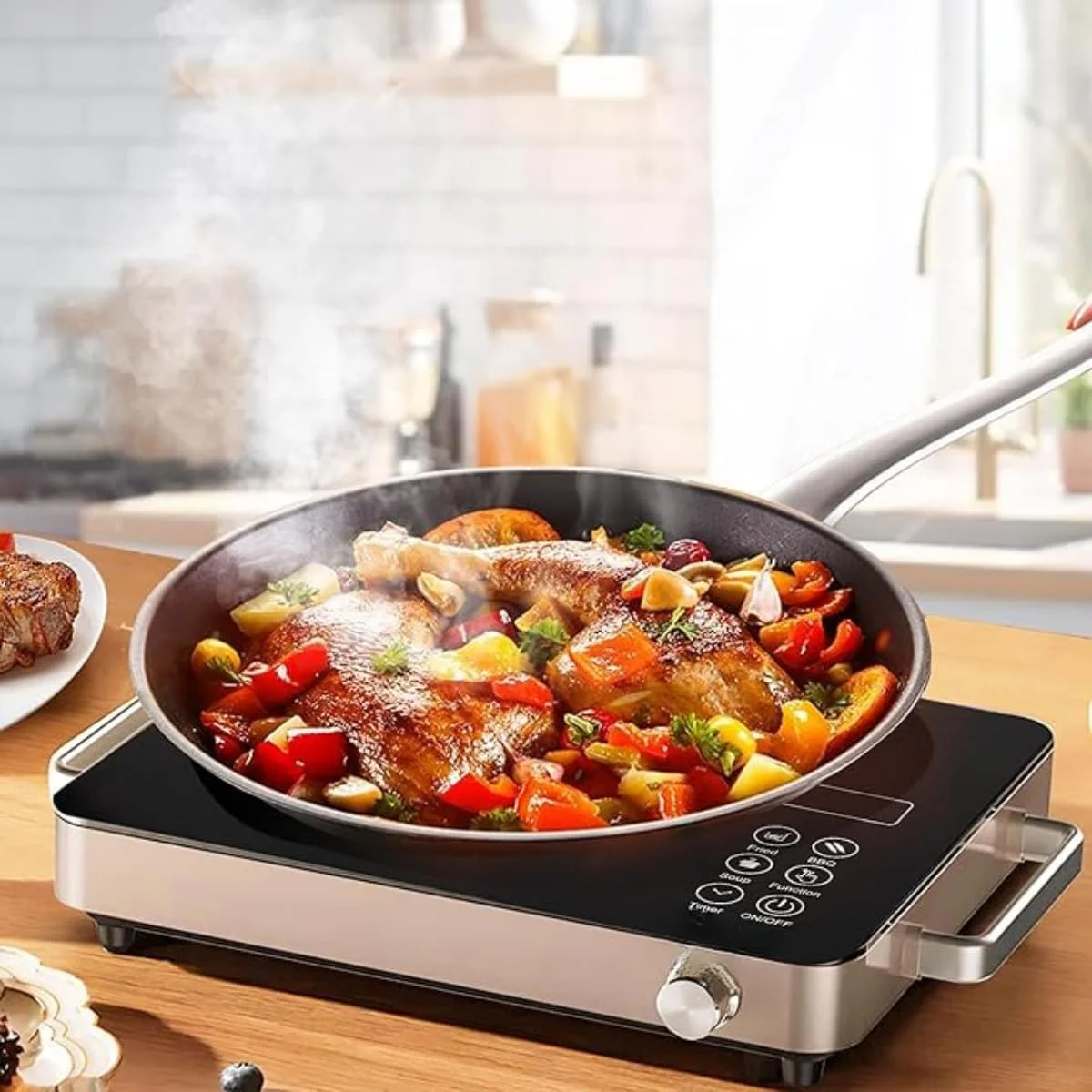 اجاق گاز القایی برقی، اجاق سرامیکی مادون قرمز 3500 وات با دمای قابل تنظیم و دسته خنک برای خانه/دفتر/کمپینگ