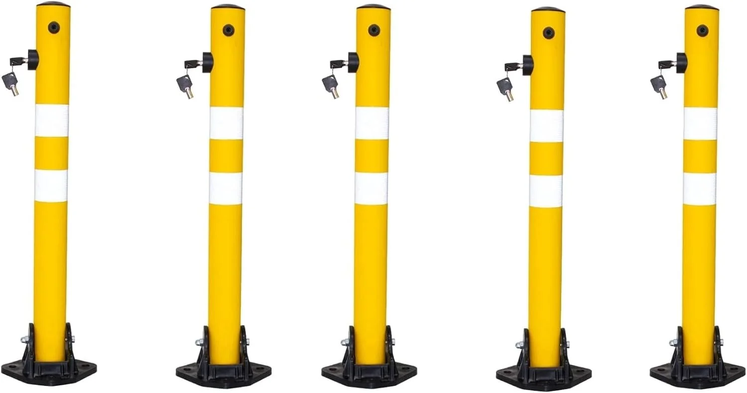 مانع پارکینگ بازتابنده 650 میلی‌متری، رنگ زرد، بولارد ضد پارکینگ، میله مانع پارکینگ با قفل کلیدی، عملکرد آسان قفل دستی (بسته 5 عددی)