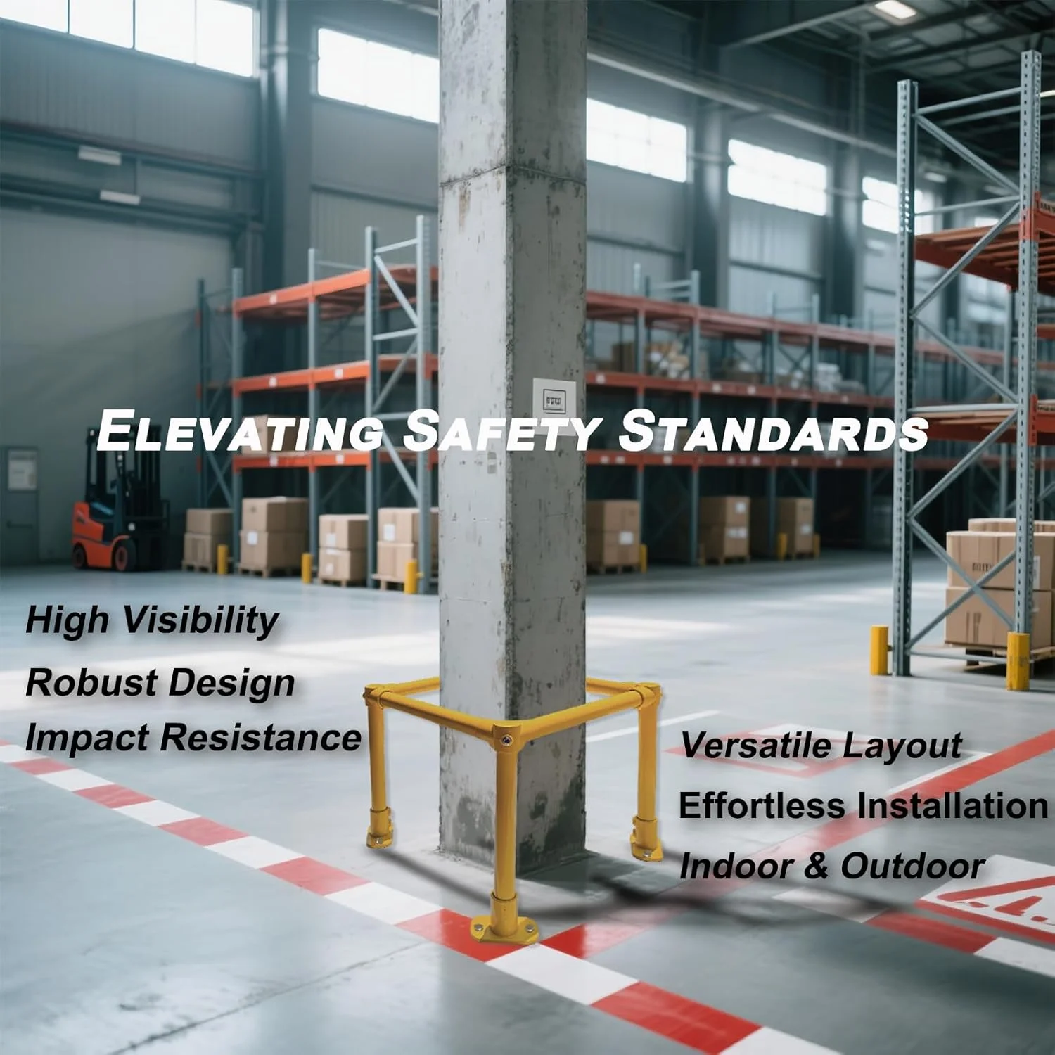 محافظ ستون 20" x 20" x 20"، محافظ ستون مربعی شکل از فولاد گالوانیزه با پوشش پودری زرد، محافظ آسان برای نصب برای ستون ها، لوله ها و تجهیزات انبار در برابر ضربه وسایل نقلیه