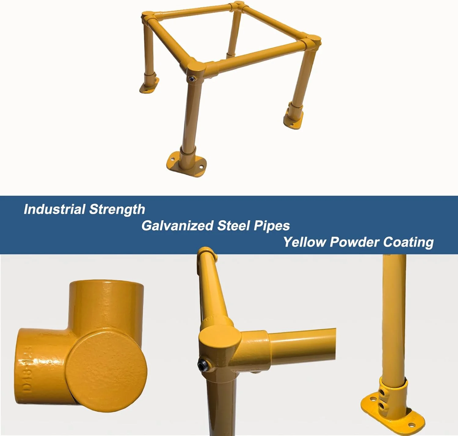 محافظ ستون 20" x 20" x 20"، محافظ ستون مربعی شکل از فولاد گالوانیزه با پوشش پودری زرد، محافظ آسان برای نصب برای ستون ها، لوله ها و تجهیزات انبار در برابر ضربه وسایل نقلیه