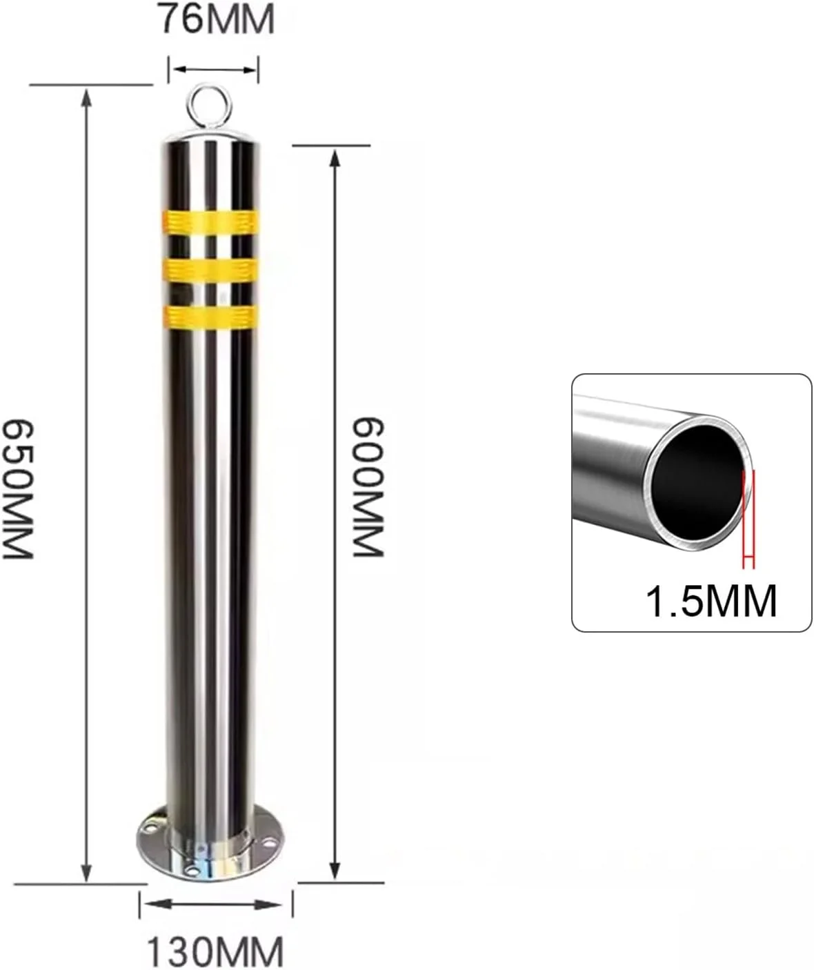 مانع کمربندی جمع شونده، میله پارکینگ خودرو 2 عددی، استوانه پارکینگ استیل ضد زنگ با زنجیر 5 متری، استوانه های ایمنی سنگین و ثابت برای ورودی با نوار بازتابنده