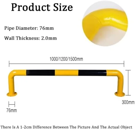 محافظ پارکینگ U شکل، مسدود کننده پارکینگ فولادی U شکل با نوار بازتابنده - سپر محافظ ضد برخورد برای محافظت از دیوار گاراژ، مانع فضای پارکینگ بادوام 1200x300x2.0mm