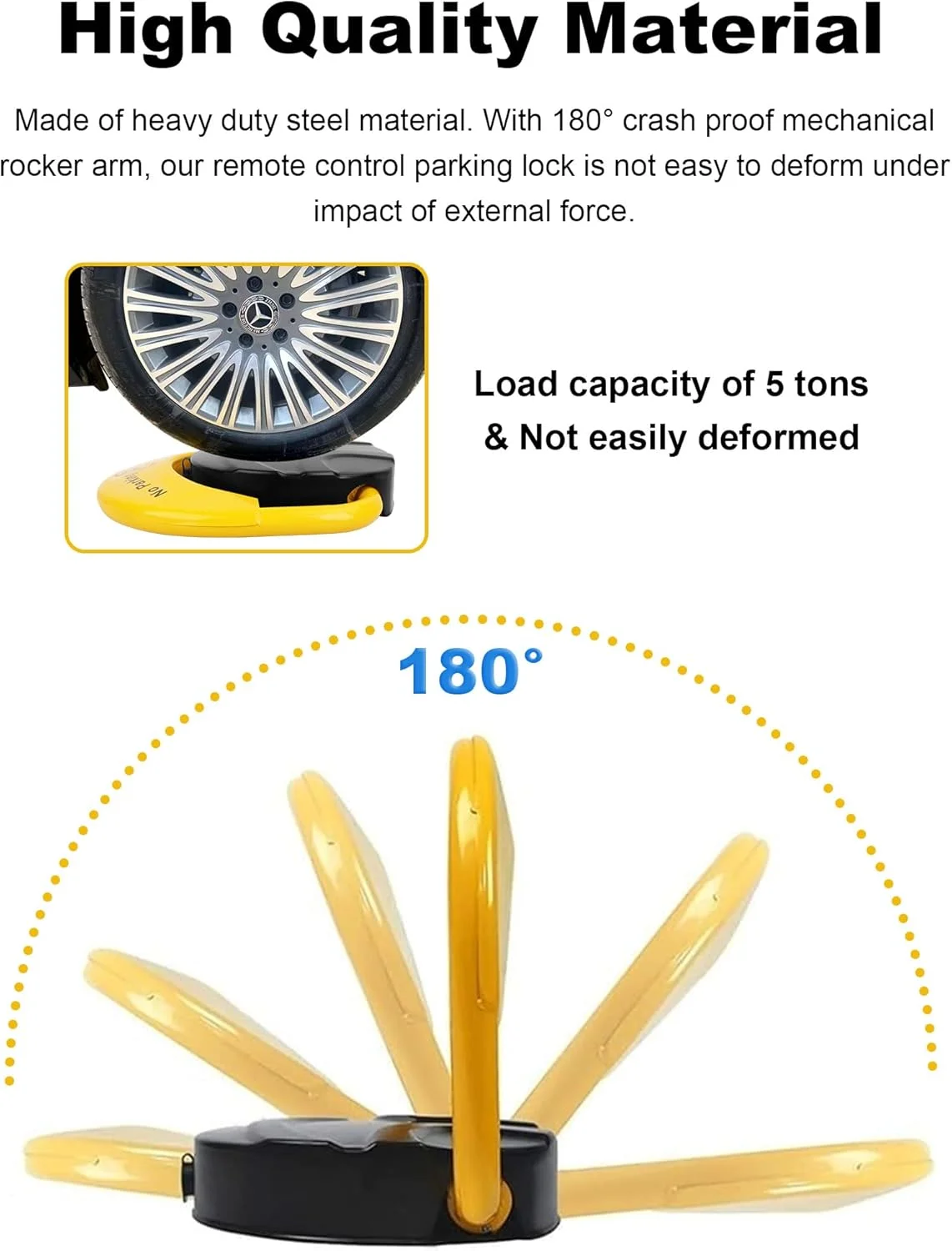 راهبند اتوماتیک پارکینگ خودرو URbazaar، راهبند تاشو اتوماتیک ضد آب، ضد ضربه و ضد فشار، فولاد گالوانیزه، کنترل از راه دور تا 30 متر، شامل 4 عدد باتری برای خانه، تجارت