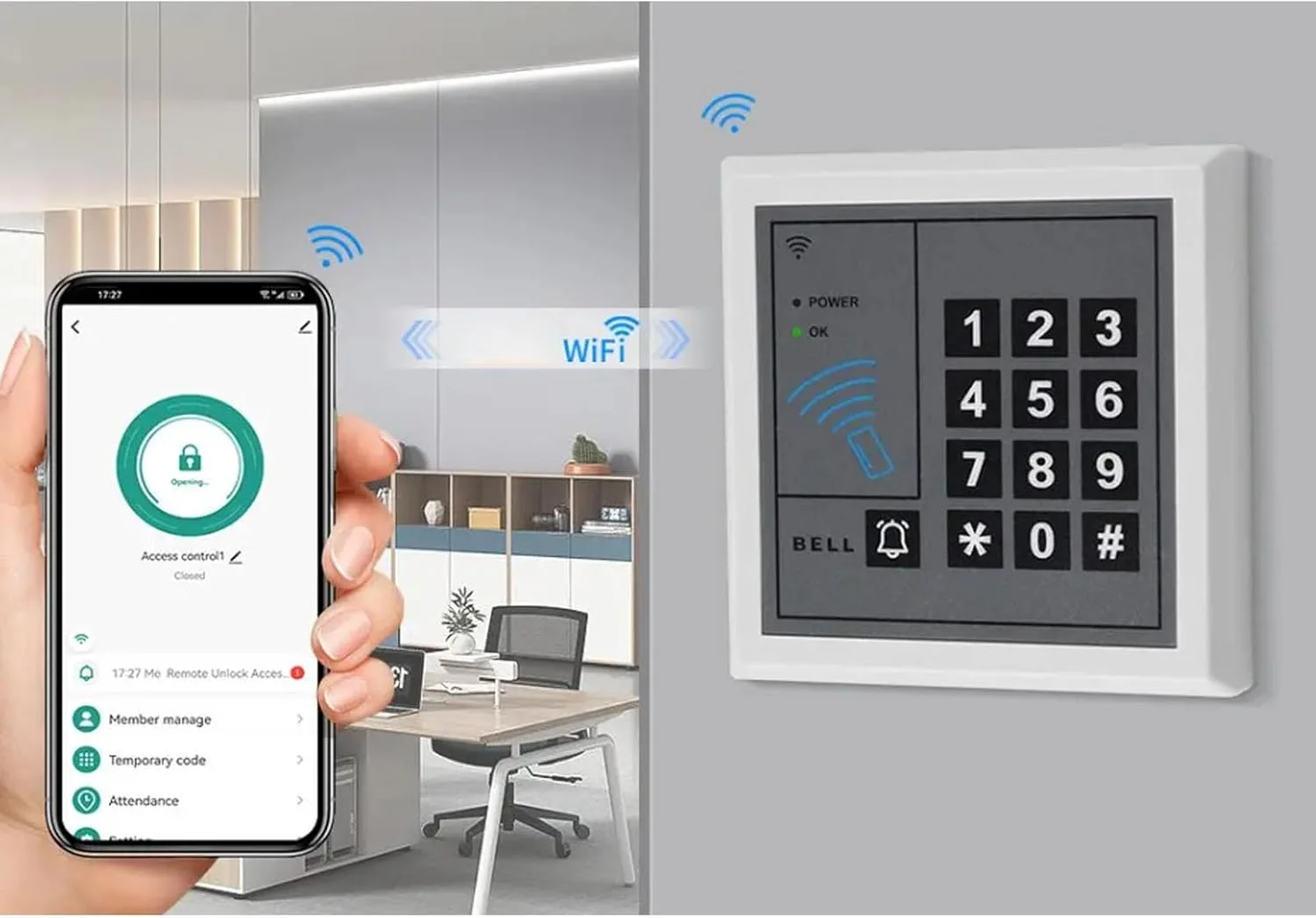 صفحه کلید کنترل دسترسی وای فای، قفل بازکن درب هوشمند صفحه کلید رمز عبور کارت RF 125 کیلوهرتز با مواد ABS مقاوم در برابر آتش برای کنترل از راه دور APP صفحه کلید کنترل دسترسی وای فای، قفل بازکن درب هوشمند صفحه کلید رمز عبور کارت RF 125 کیلوهرتز با مواد ABS مقاوم در برابر آتش برای کنترل از راه دور APP