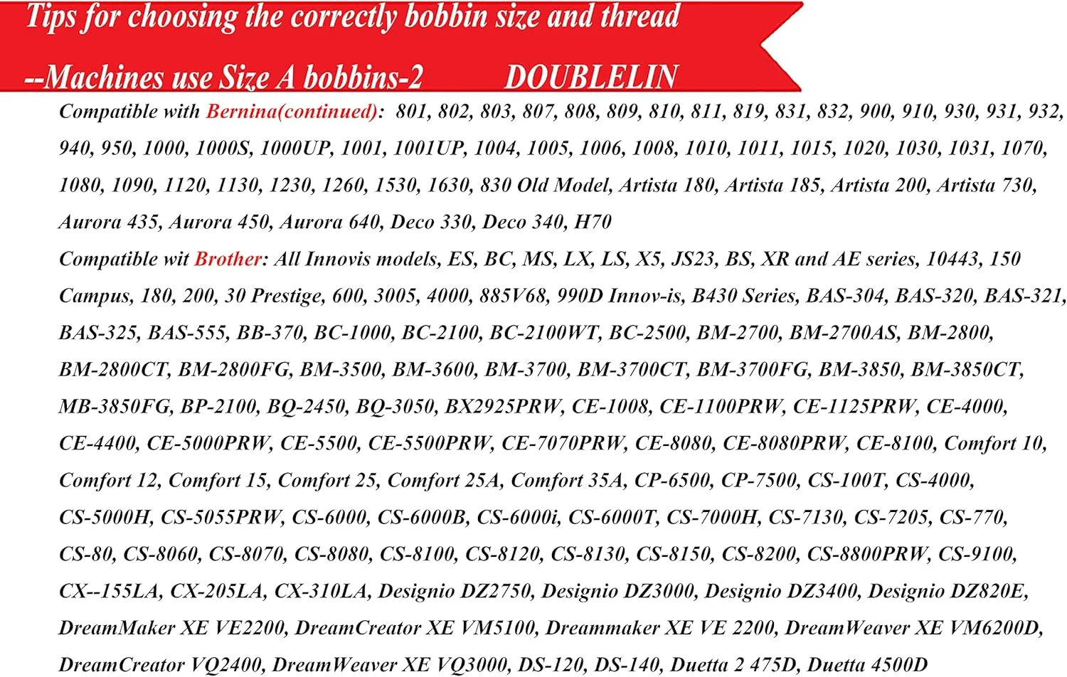 DOUBLELIN 144 عدد ماسوره از پیش پیچیده شده سایز A برای چرخ خیاطی/گلدوزی خانگی، سازگار با دستگاه های Brother، پلاستیکی، سایز A، کلاس 15، 15J، SA156، سفید، 100% پلی استر، 60S/2 100 یارد DOUBLELIN 144 عدد ماسوره از پیش پیچیده شده سایز A برای چرخ خیاطی/گلدوزی خانگی، سازگار با دستگاه های Brother، پلاستیکی، سایز A، کلاس 15، 15J، SA156، سفید، 100% پلی استر، 60S/2 100 یارد