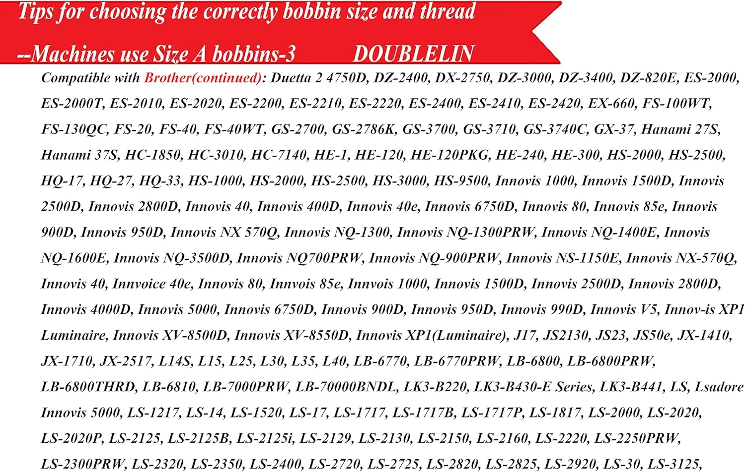 DOUBLELIN 144 عدد ماسوره از پیش پیچیده شده سایز A برای چرخ خیاطی/گلدوزی خانگی، سازگار با دستگاه های Brother، پلاستیکی، سایز A، کلاس 15، 15J، SA156، سفید، 100% پلی استر، 60S/2 100 یارد DOUBLELIN 144 عدد ماسوره از پیش پیچیده شده سایز A برای چرخ خیاطی/گلدوزی خانگی، سازگار با دستگاه های Brother، پلاستیکی، سایز A، کلاس 15، 15J، SA156، سفید، 100% پلی استر، 60S/2 100 یارد