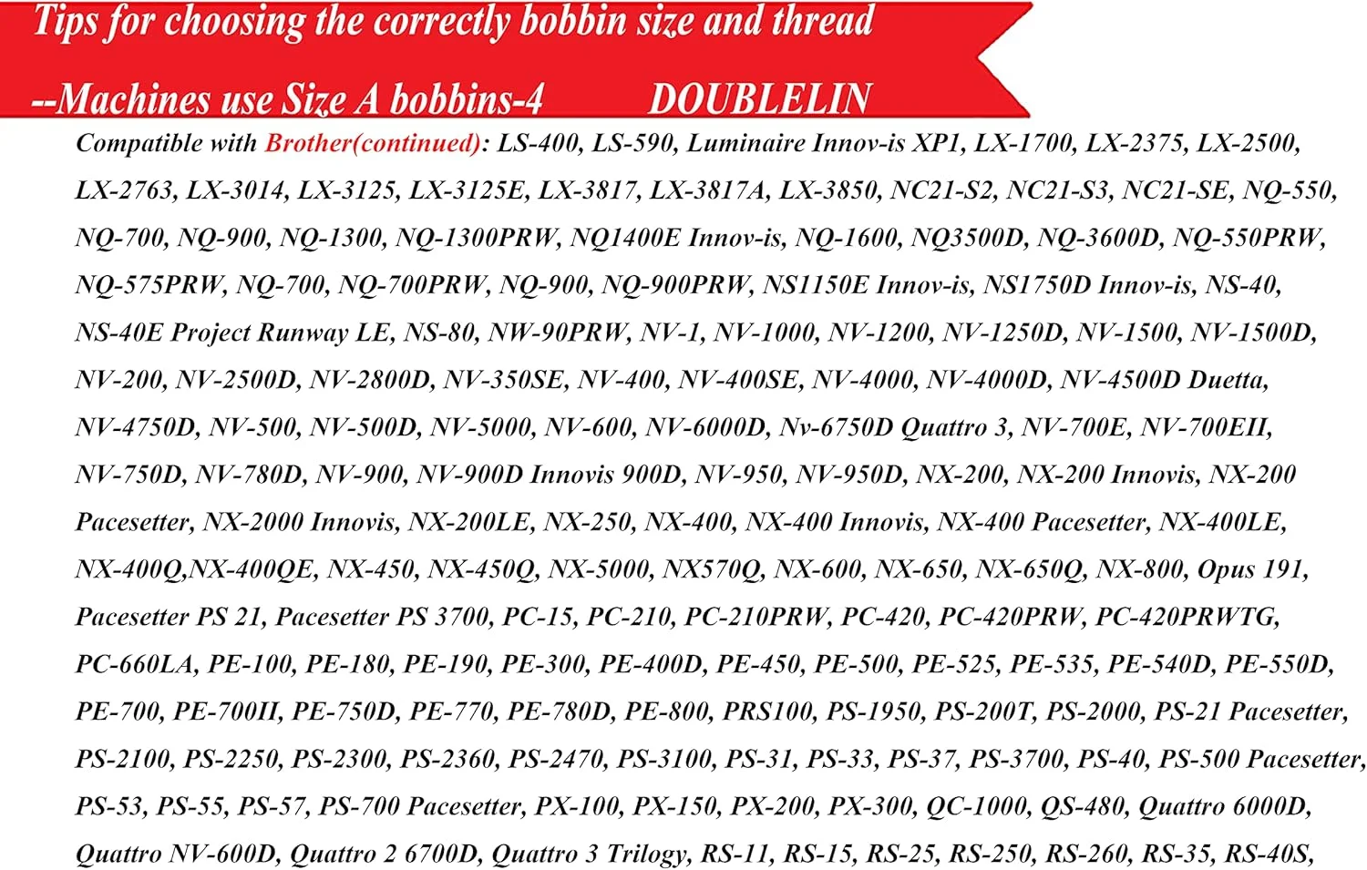 DOUBLELIN 144 عدد ماسوره از پیش پیچیده شده سایز A برای چرخ خیاطی/گلدوزی خانگی، سازگار با دستگاه های Brother، پلاستیکی، سایز A، کلاس 15، 15J، SA156، سفید، 100% پلی استر، 60S/2 100 یارد DOUBLELIN 144 عدد ماسوره از پیش پیچیده شده سایز A برای چرخ خیاطی/گلدوزی خانگی، سازگار با دستگاه های Brother، پلاستیکی، سایز A، کلاس 15، 15J، SA156، سفید، 100% پلی استر، 60S/2 100 یارد