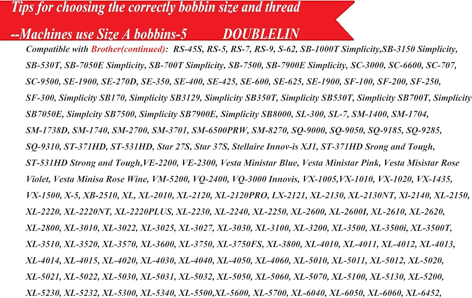 DOUBLELIN 144 عدد ماسوره از پیش پیچیده شده سایز A برای چرخ خیاطی/گلدوزی خانگی، سازگار با دستگاه های Brother، پلاستیکی، سایز A، کلاس 15، 15J، SA156، سفید، 100% پلی استر، 60S/2 100 یارد DOUBLELIN 144 عدد ماسوره از پیش پیچیده شده سایز A برای چرخ خیاطی/گلدوزی خانگی، سازگار با دستگاه های Brother، پلاستیکی، سایز A، کلاس 15، 15J، SA156، سفید، 100% پلی استر، 60S/2 100 یارد