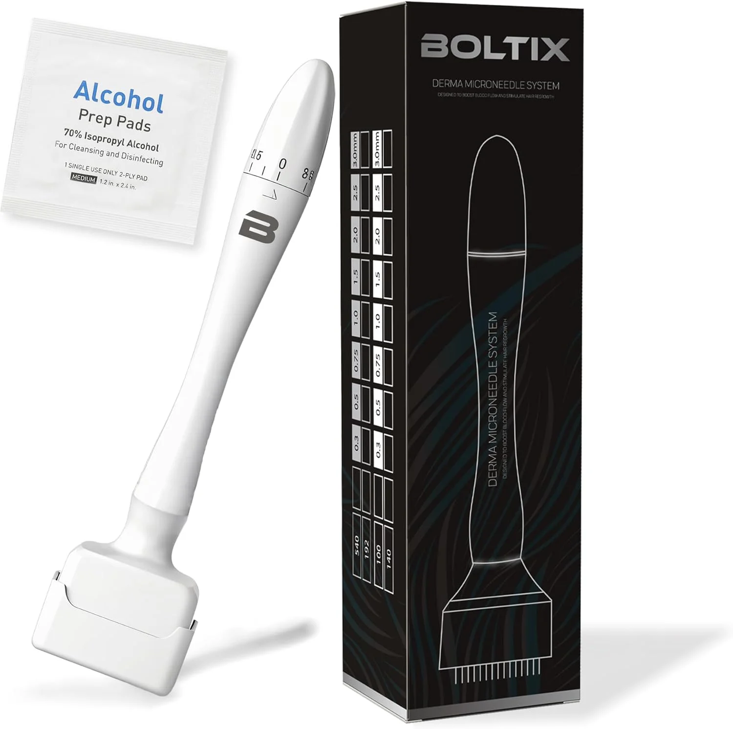 قلم میکرونیدلینگ قابل تنظیم BOLTIX – ۱۴۰ سوزن استیل ضد زنگ برای پوست و مو – ابزار حرفه ای برای زنان و مردان – شامل ۱ پد الکلی