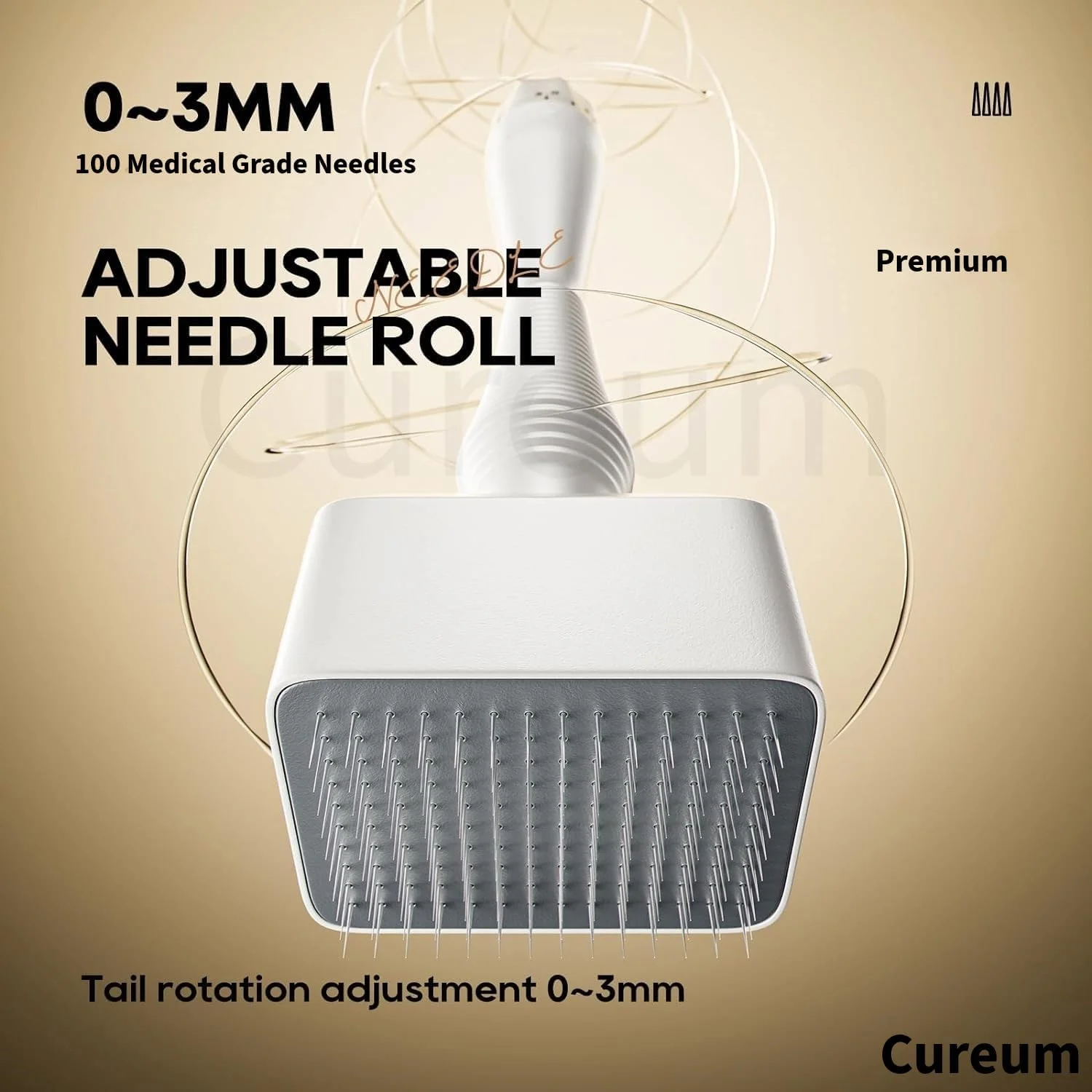 درما استمپ Cureum 100A قابل تنظیم 0 تا 3 میلی متر سوزن های میکرو تیتانیومی به همراه اسپری ضدعفونی کننده 100 میلی لیتری | قلم میکرونیدلینگ درمارولر برای مراقبت از پوست و صورت، رشد مو و ریش | ایمن و موثر