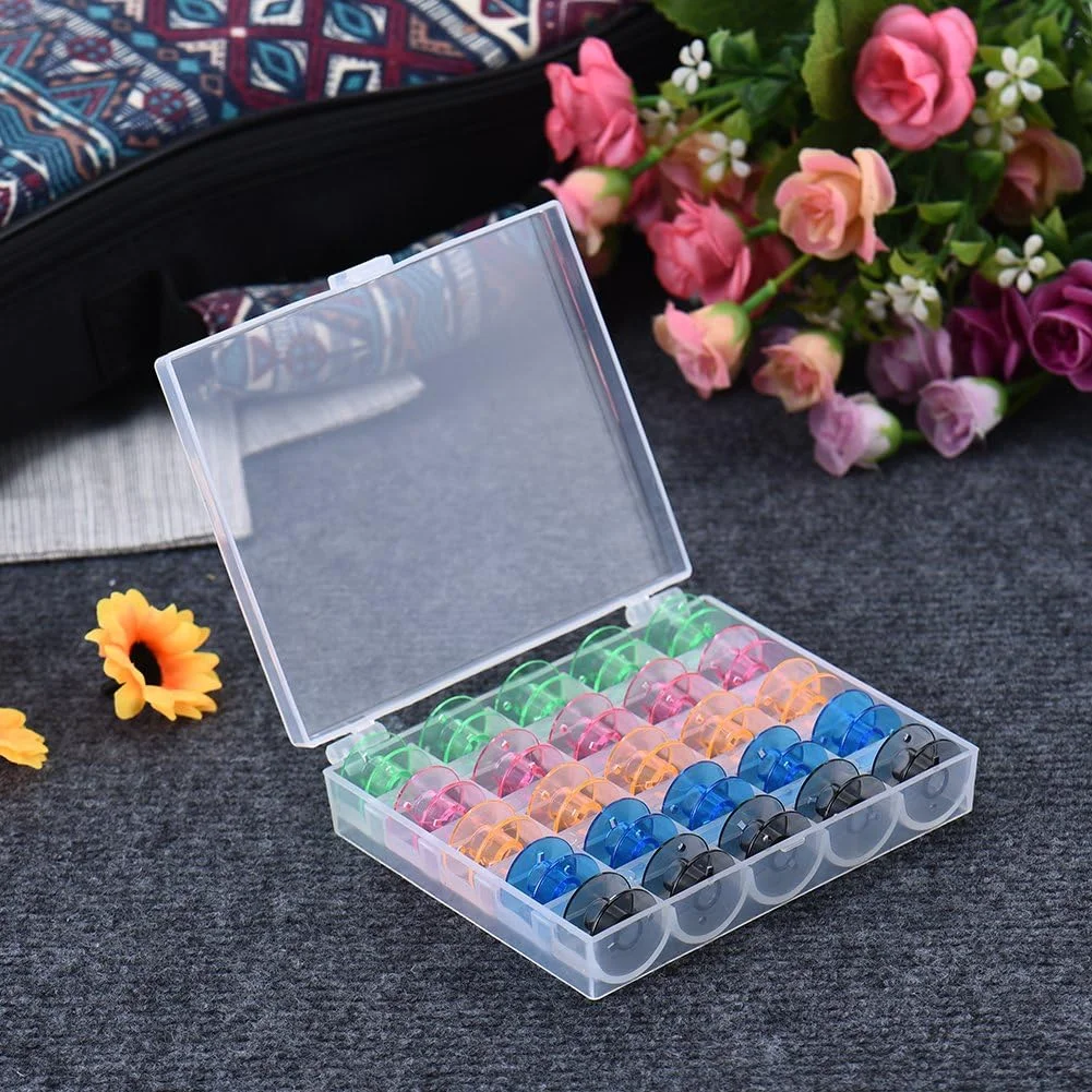 25 عدد ماسوره خالی پلاستیکی رنگی در جعبه، مناسب برای چرخ خیاطی های خانگی استاندارد (رنگ های تصادفی) 25 عدد ماسوره خالی پلاستیکی رنگی در جعبه، مناسب برای چرخ خیاطی های خانگی استاندارد (رنگ های تصادفی)