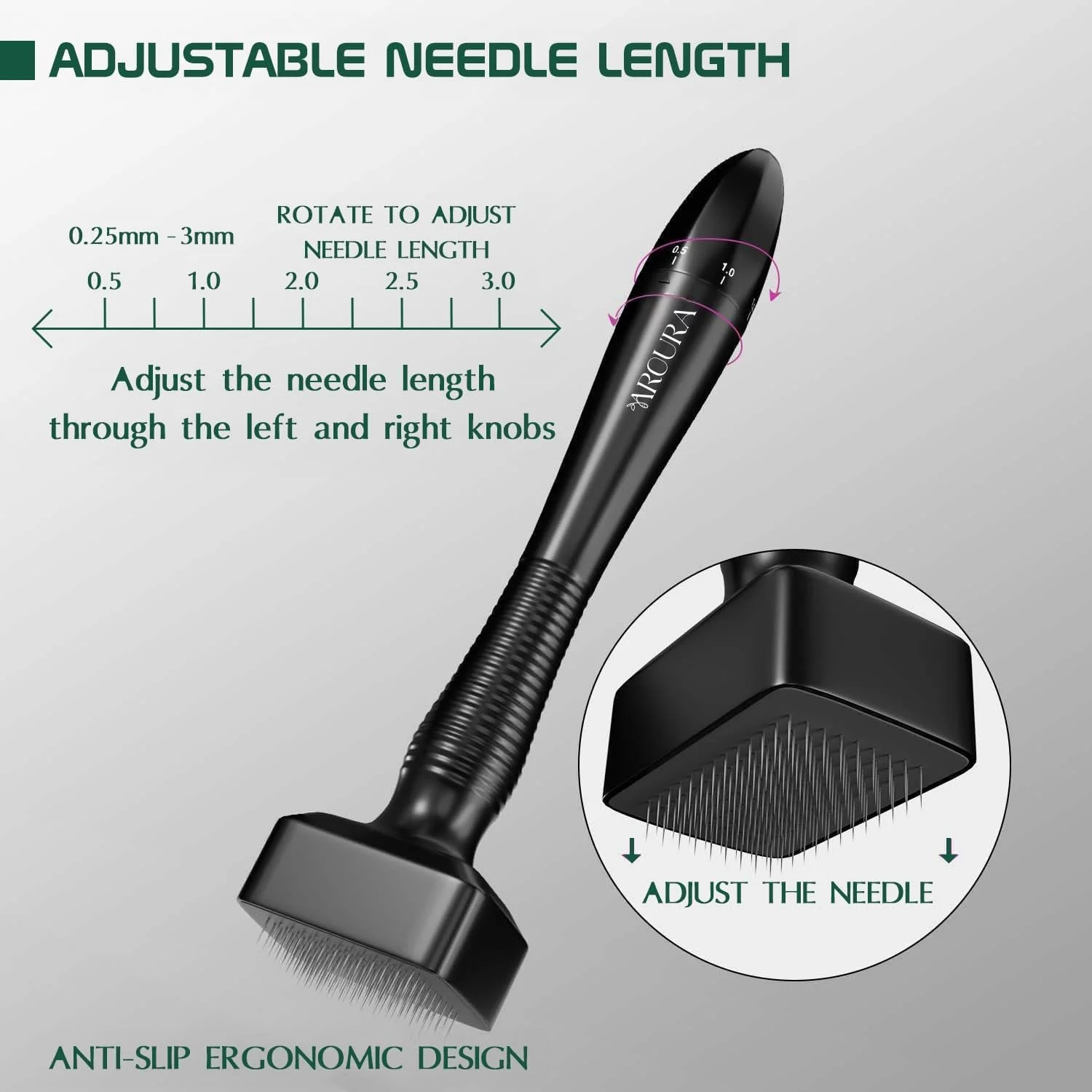 میکرونیدلینگ استمپ آرورا برای رشد مو، سوزن های استیل ضد زنگ با پوشش قابل تنظیم 0.25 میلی متر تا 3 میلی متر، 140 میکرونیدلینگ استمپ برای ترمیم پوست، صورت، رشد مو و ریش، جایگزین درمارولر مشکی