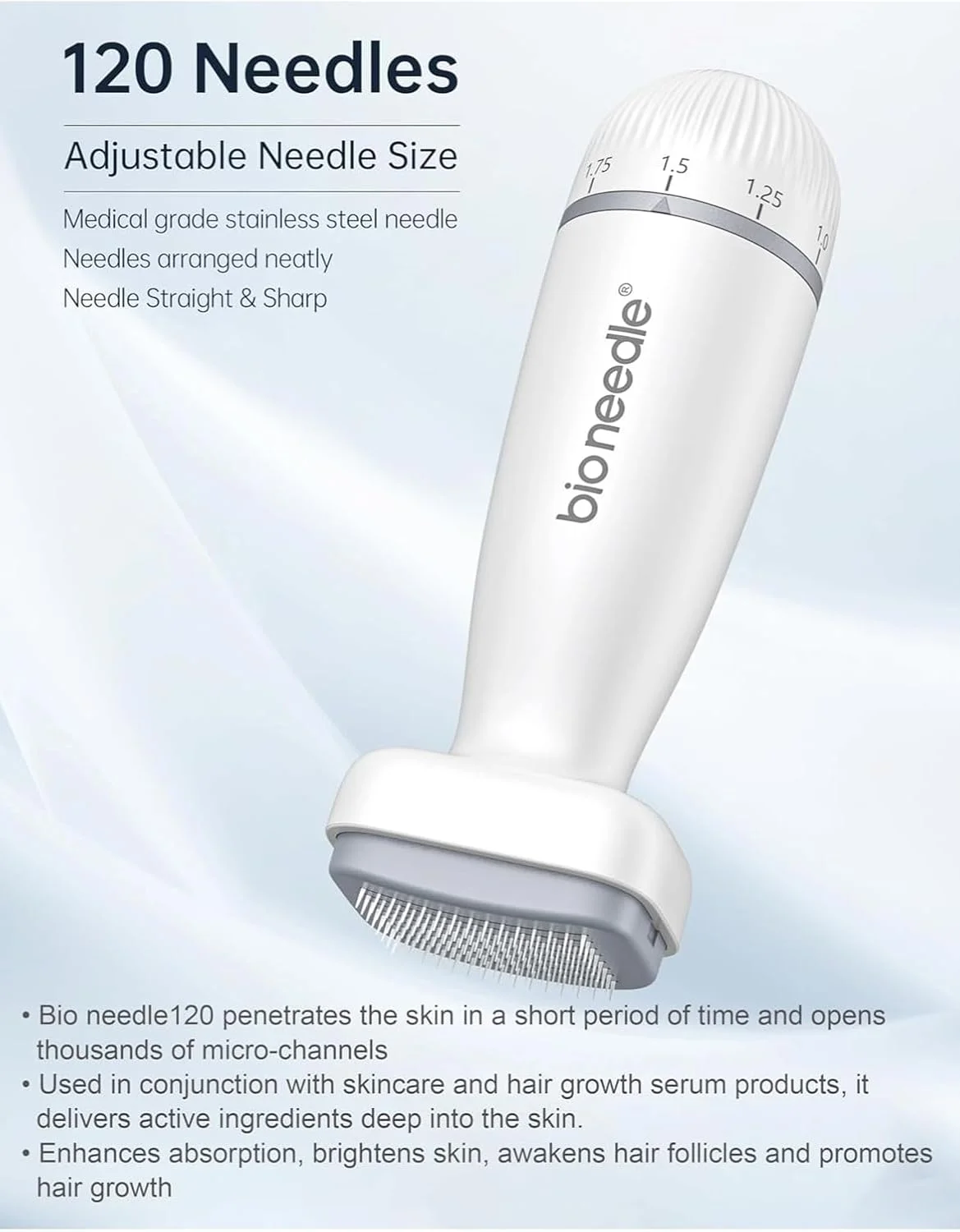 میکرونیدلینگ درما استمپ قابل تنظیم 0-2 میلی‌متر 120 سوزنه برای مو، رشد ریش، کوچک کردن منافذ، روشن کردن رنگ پوست