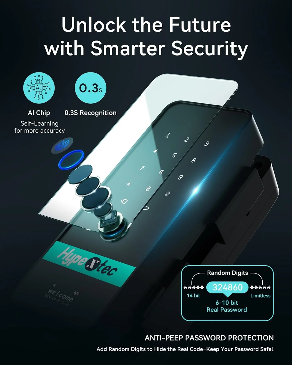 قفل شیشه ای هوشمند با قابلیت چرخش خودکار برای درب های بدون قاب، قفل درب ورودی بدون کلید و بدون نیاز به سوراخ کاری با 5 روش باز کردن قفل، کنترل از طریق برنامه WiFi/اثر انگشت/کارت IC/رمز عبور/کلید قفل شیشه ای هوشمند با قابلیت چرخش خودکار برای درب های بدون قاب، قفل درب ورودی بدون کلید و بدون نیاز به سوراخ کاری با 5 روش باز کردن قفل، کنترل از طریق برنامه WiFi/اثر انگشت/کارت IC/رمز عبور/کلید