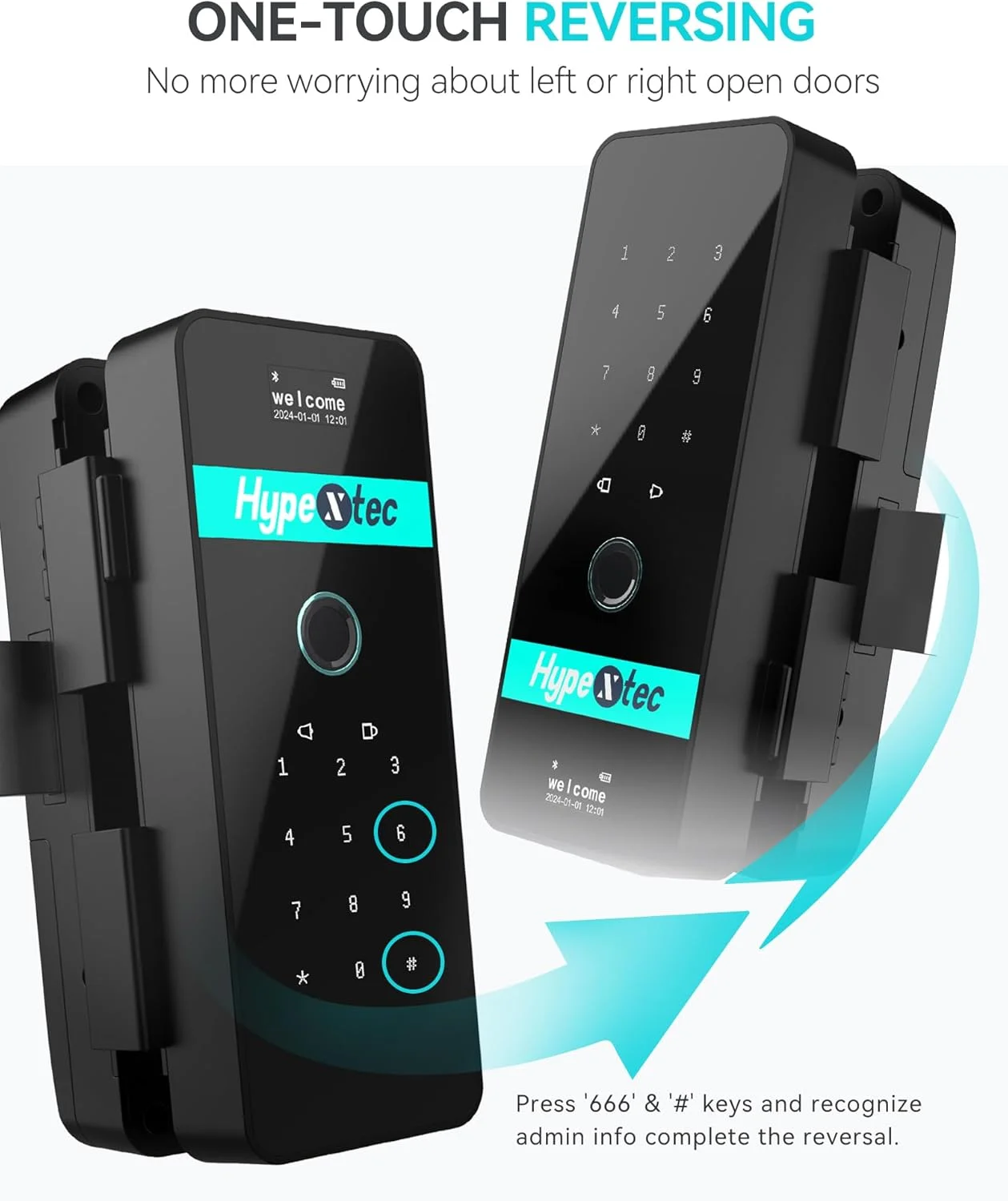 قفل شیشه ای هوشمند با قابلیت چرخش خودکار برای درب های بدون قاب، قفل درب ورودی بدون کلید و بدون نیاز به سوراخ کاری با 5 روش باز کردن قفل، کنترل از طریق برنامه WiFi/اثر انگشت/کارت IC/رمز عبور/کلید قفل شیشه ای هوشمند با قابلیت چرخش خودکار برای درب های بدون قاب، قفل درب ورودی بدون کلید و بدون نیاز به سوراخ کاری با 5 روش باز کردن قفل، کنترل از طریق برنامه WiFi/اثر انگشت/کارت IC/رمز عبور/کلید