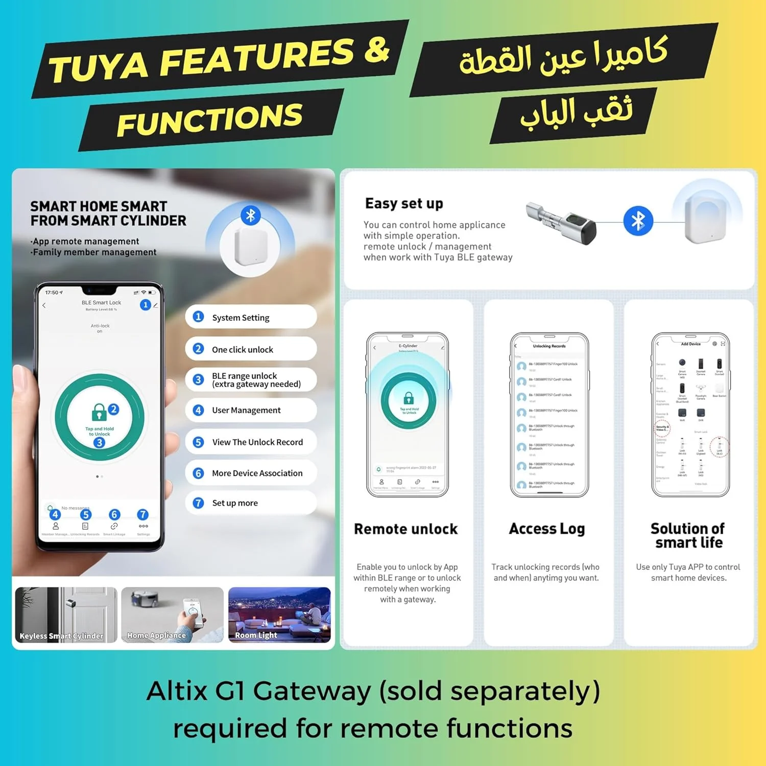 قفل درب هوشمند Altix CL1X با برنامه Tuya و WiFi Gateway - اثر انگشت، رمز عبور، RFID و دسترسی کلید - باز کردن قفل از راه دور - استفاده و نصب آسان (مشکی مات، Tuya با Gateway) قفل درب هوشمند Altix CL1X با برنامه Tuya و WiFi Gateway - اثر انگشت، رمز عبور، RFID و دسترسی کلید - باز کردن قفل از راه دور - استفاده و نصب آسان (مشکی مات، Tuya با Gateway)