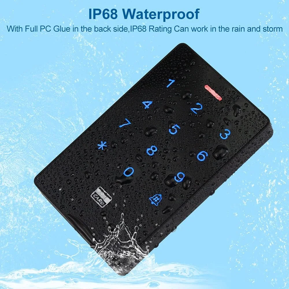 صفحه کلید کنترل دسترسی مستقل ضد آب GXY IP68 RFID 125KHz با صفحه لمسی + 10 عدد جاسوئیچی RFID، کنترل دسترسی درب، ظرفیت 3000 کاربر صفحه کلید کنترل دسترسی مستقل ضد آب GXY IP68 RFID 125KHz با صفحه لمسی + 10 عدد جاسوئیچی RFID، کنترل دسترسی درب، ظرفیت 3000 کاربر