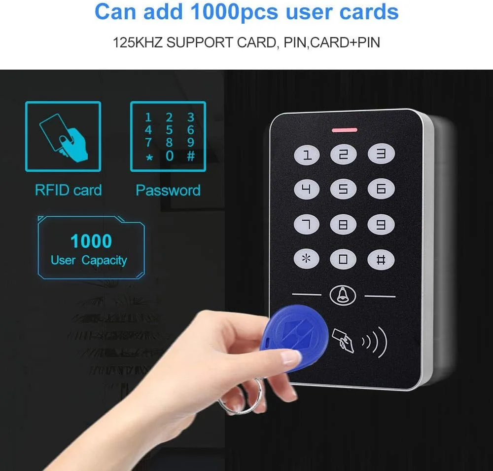 کیت کامل سیستم کنترل دسترسی امنیتی یک درب FTSTech ضد آب با کارت EM-ID 125KHz به همراه قفل مغناطیسی برقی 60 کیلوگرمی، پوشش باران، دکمه خروج و کلید RFID کیت کامل سیستم کنترل دسترسی امنیتی یک درب FTSTech ضد آب با کارت EM-ID 125KHz به همراه قفل مغناطیسی برقی 60 کیلوگرمی، پوشش باران، دکمه خروج و کلید RFID