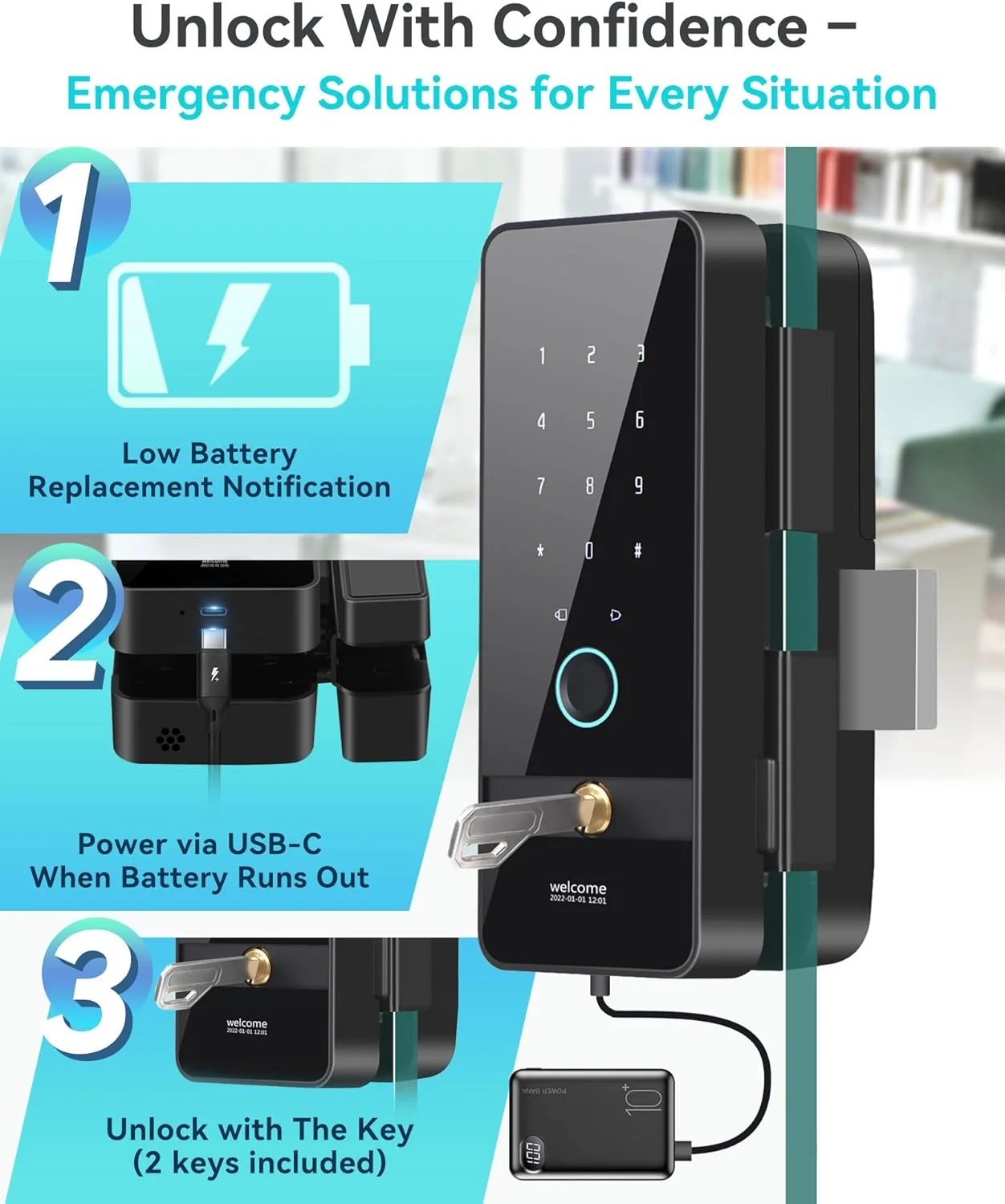 قفل شیشه ای هوشمند با قابلیت چرخش خودکار برای درب های بدون قاب، قفل درب ورودی بدون کلید و بدون نیاز به سوراخ کاری با 5 روش باز کردن قفل، کنترل از طریق برنامه WiFi/اثر انگشت/کارت IC/رمز عبور/کلید قفل شیشه ای هوشمند با قابلیت چرخش خودکار برای درب های بدون قاب، قفل درب ورودی بدون کلید و بدون نیاز به سوراخ کاری با 5 روش باز کردن قفل، کنترل از طریق برنامه WiFi/اثر انگشت/کارت IC/رمز عبور/کلید