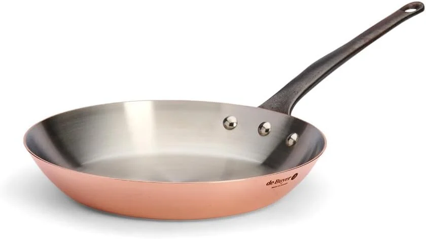 ماهیتابه مسی اینوکویور de Buyer با دسته چدنی - ظروف مسی با روکش استیل ضد زنگ - مناسب برای فر - سایز 28 سانتی متر