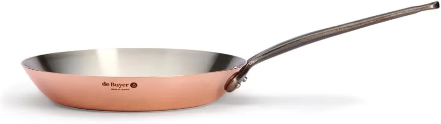 ماهیتابه مسی اینوکویور de Buyer با دسته چدنی - ظروف مسی با روکش استیل ضد زنگ - مناسب برای فر - سایز 28 سانتی متر