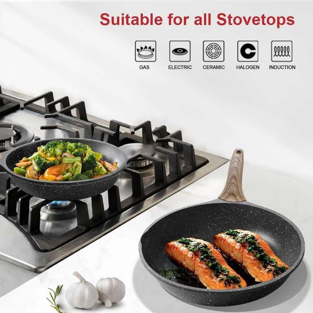 تابه نچسب گرانیتی Caannasweis، تابه آشپزخانه، تابه املت نچسب، تابه تخم مرغ املت، تابه سنگی، تابه سرآشپز، سازگار با اجاق گازهای القایی، تابه های بدون PFOA برای هدیه آشپزی 20 سانتی متر