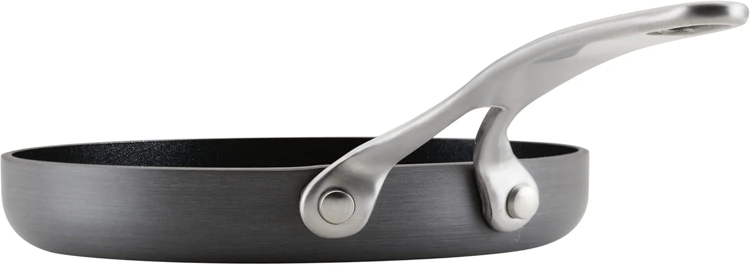 تابه کوچک نچسب آنولون با روکش سخت آنودایز شده، دسته استیل ضد زنگ، 16 سانتی متر، خاکستری تیره