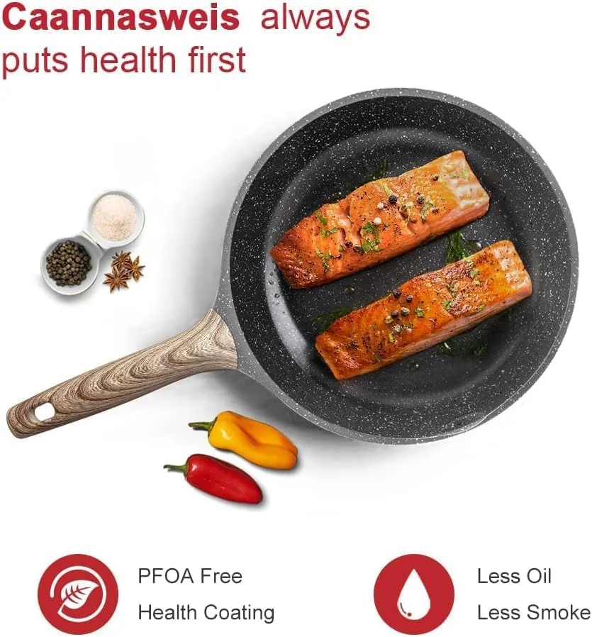 تابه نچسب گرانیتی Caannasweis، تابه آشپزخانه، تابه املت نچسب، تابه تخم مرغ املت، تابه سنگی، تابه سرآشپز، سازگار با اجاق گازهای القایی، تابه های بدون PFOA برای هدیه آشپزی 20 سانتی متر