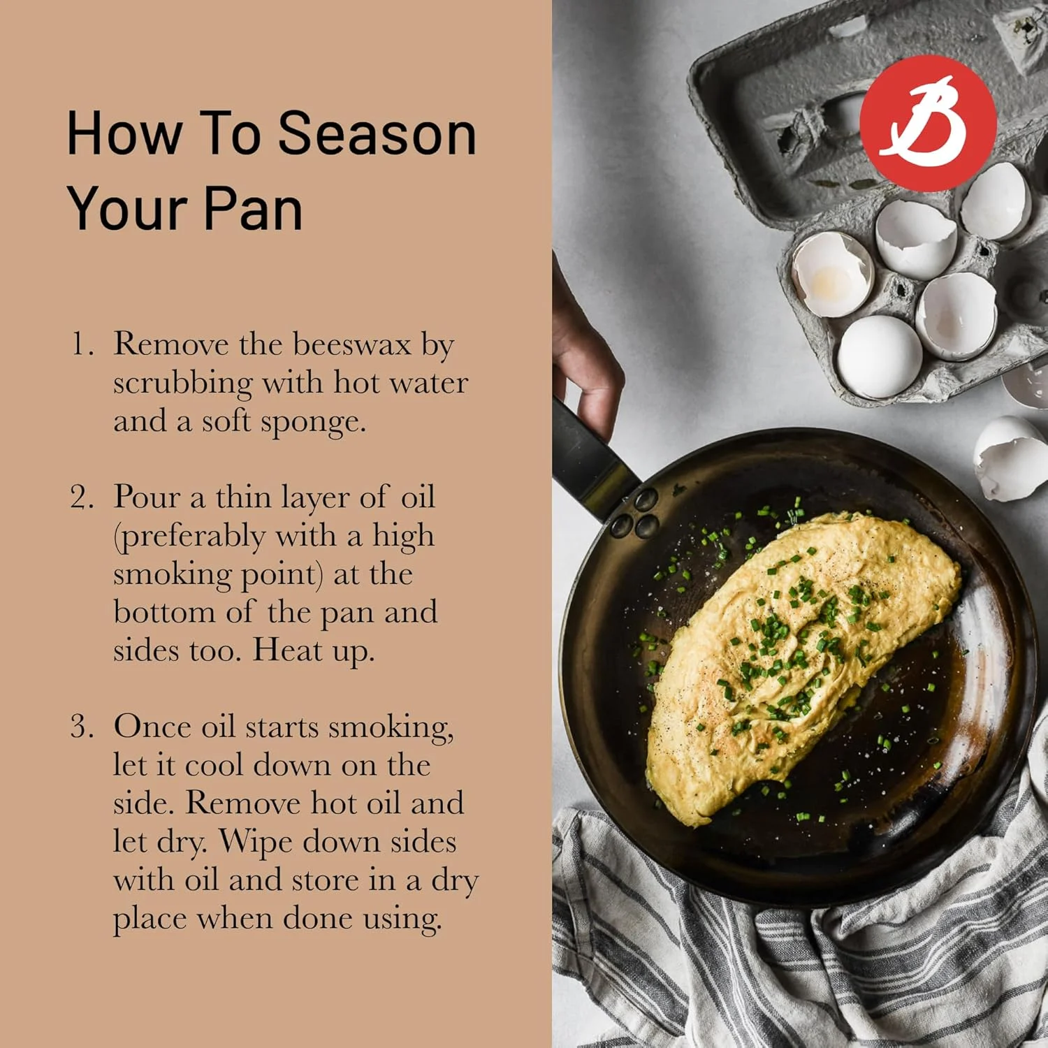 تابه استیل کربنی معدنی B de Buyer - سایز 11 اینچ - ایده آل برای سرخ کردن، تفت دادن و گرم کردن مجدد - نچسب طبیعی - ساخت فرانسه