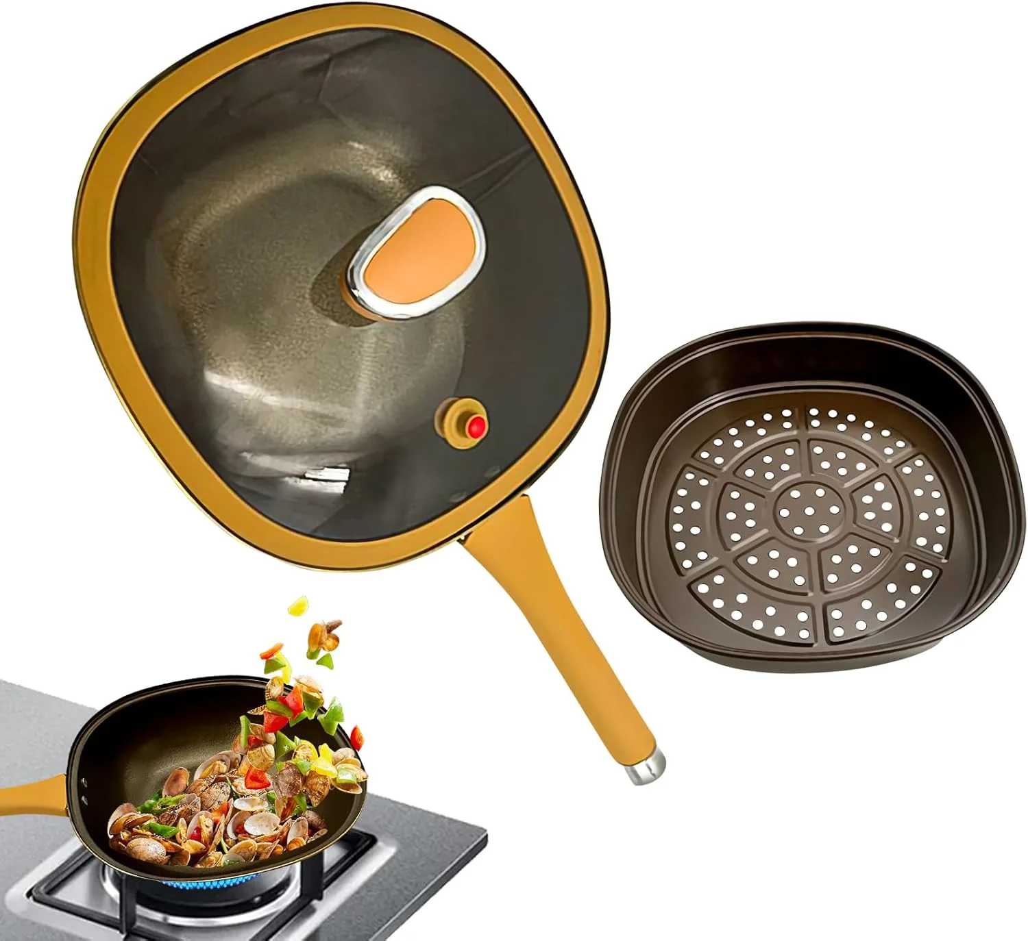 Saute Pan with Lid - Skillets and Frying Pans with Lid - 12 Inches Skillet Ergonomic Handle Cookware for Indoor Outdoor Camping Kitchen Cooking Cooktop Home