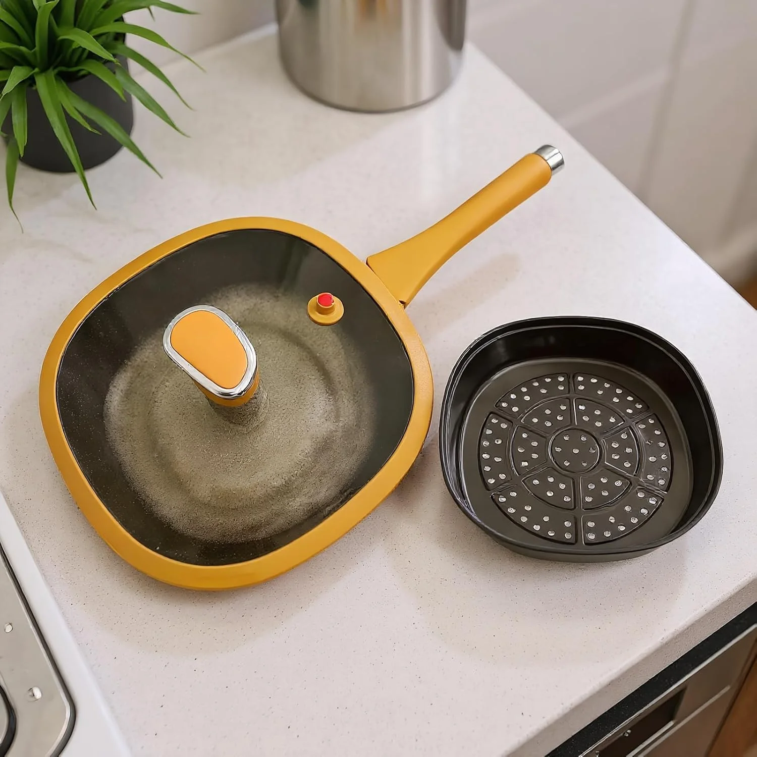 Saute Pan with Lid - Skillets and Frying Pans with Lid - 12 Inches Skillet Ergonomic Handle Cookware for Indoor Outdoor Camping Kitchen Cooking Cooktop Home Saute Pan with Lid - Skillets and Frying Pans with Lid - 12 Inches Skillet Ergonomic Handle Cookware for Indoor Outdoor Camping Kitchen Cooking Cooktop Home