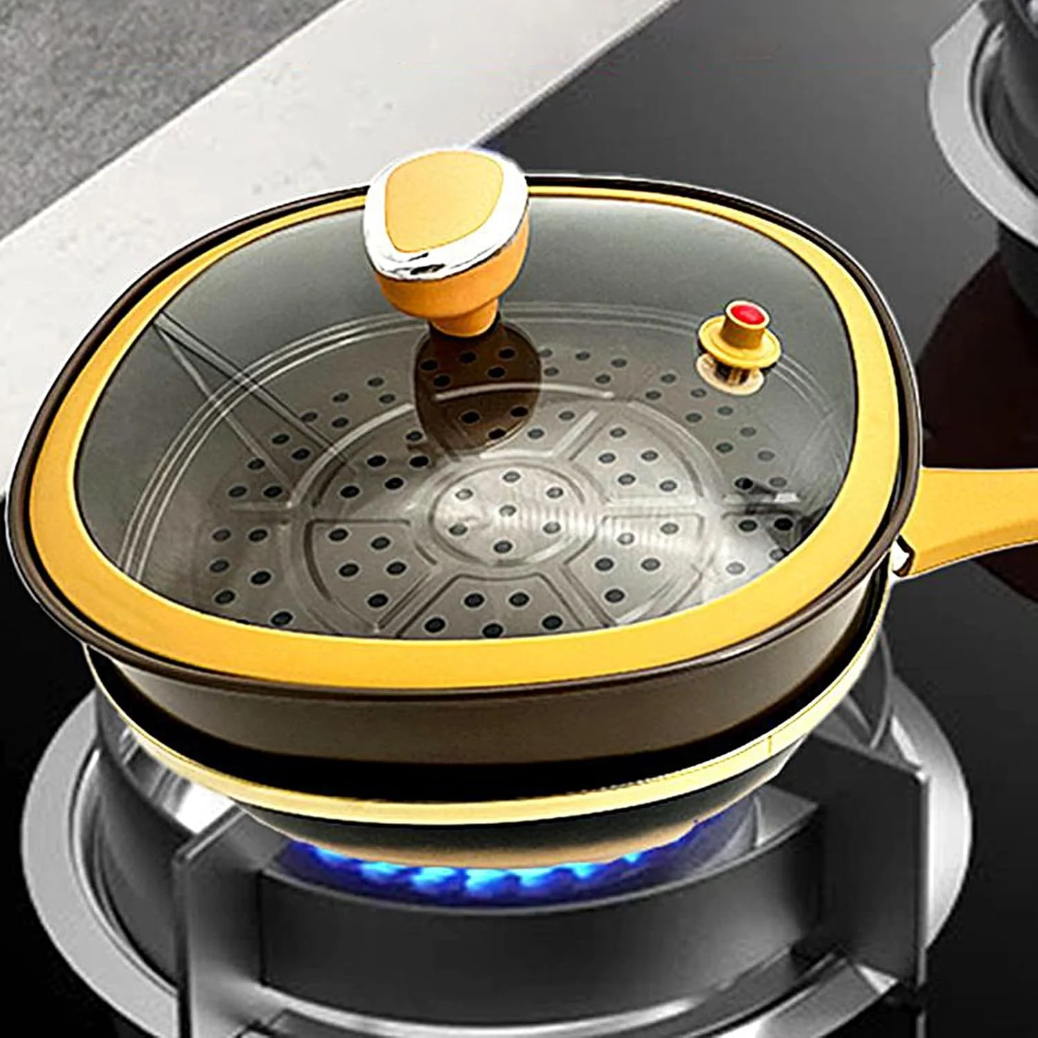 Saute Pan with Lid - Skillets and Frying Pans with Lid - 12 Inches Skillet Ergonomic Handle Cookware for Indoor Outdoor Camping Kitchen Cooking Cooktop Home Saute Pan with Lid - Skillets and Frying Pans with Lid - 12 Inches Skillet Ergonomic Handle Cookware for Indoor Outdoor Camping Kitchen Cooking Cooktop Home