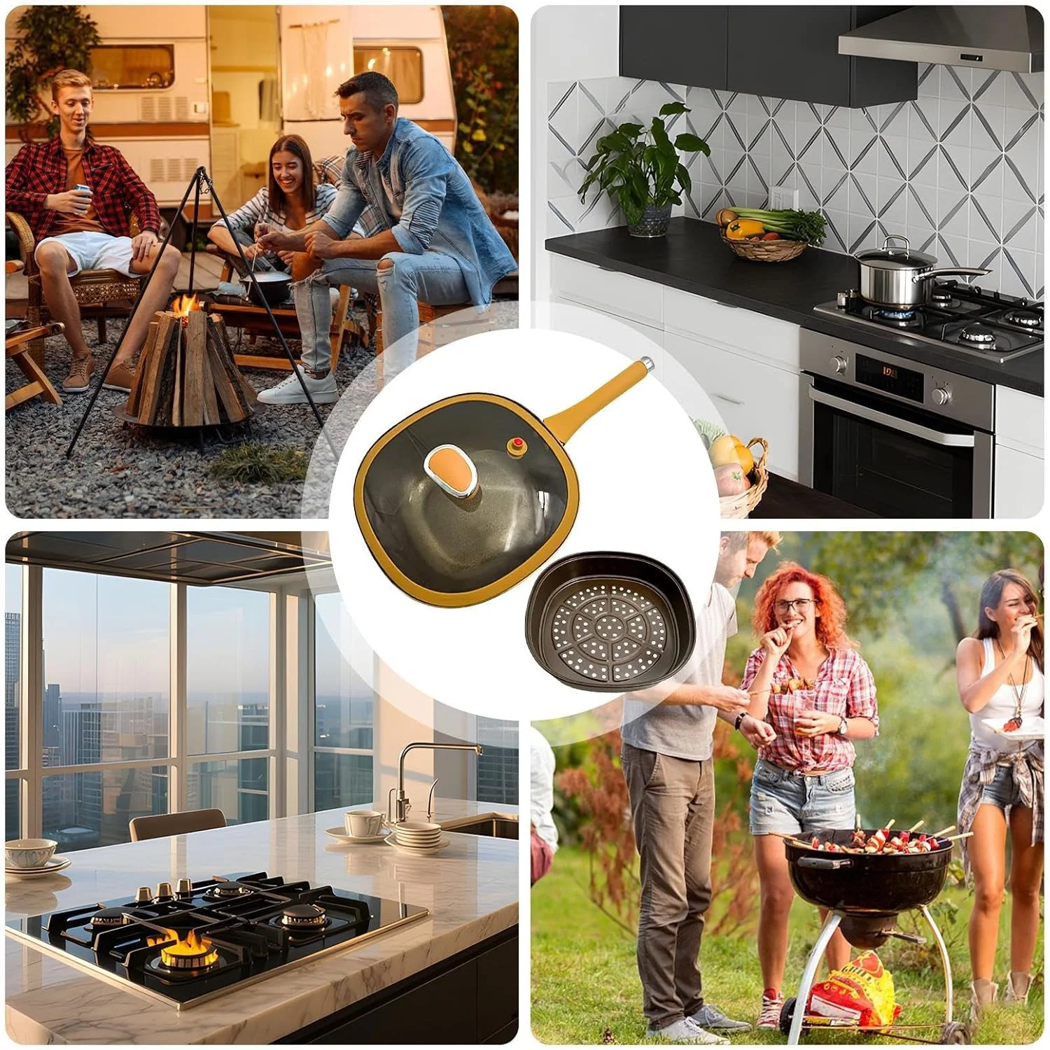 Saute Pan with Lid - Skillets and Frying Pans with Lid - 12 Inches Skillet Ergonomic Handle Cookware for Indoor Outdoor Camping Kitchen Cooking Cooktop Home Saute Pan with Lid - Skillets and Frying Pans with Lid - 12 Inches Skillet Ergonomic Handle Cookware for Indoor Outdoor Camping Kitchen Cooking Cooktop Home