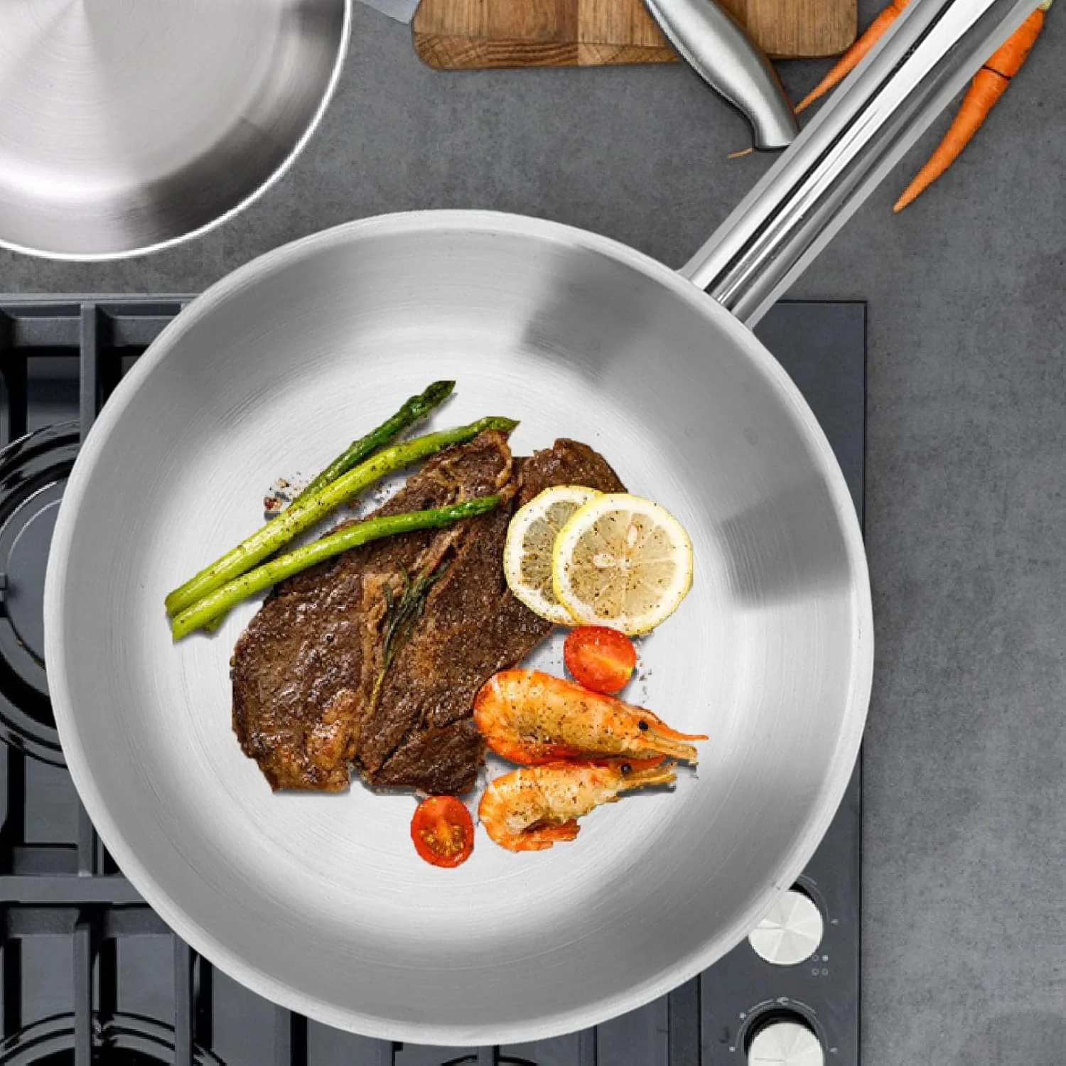 تابه استیل فوکت، تابه نچسب 20 سانتی متری بدون پوشش و ساختار کف 3 لایه، تابه سرخ کردنی ضخیم تقویت شده برای اجاق گازهای القایی، سرامیکی و گازی تابه استیل فوکت، تابه نچسب 20 سانتی متری بدون پوشش و ساختار کف 3 لایه، تابه سرخ کردنی ضخیم تقویت شده برای اجاق گازهای القایی، سرامیکی و گازی