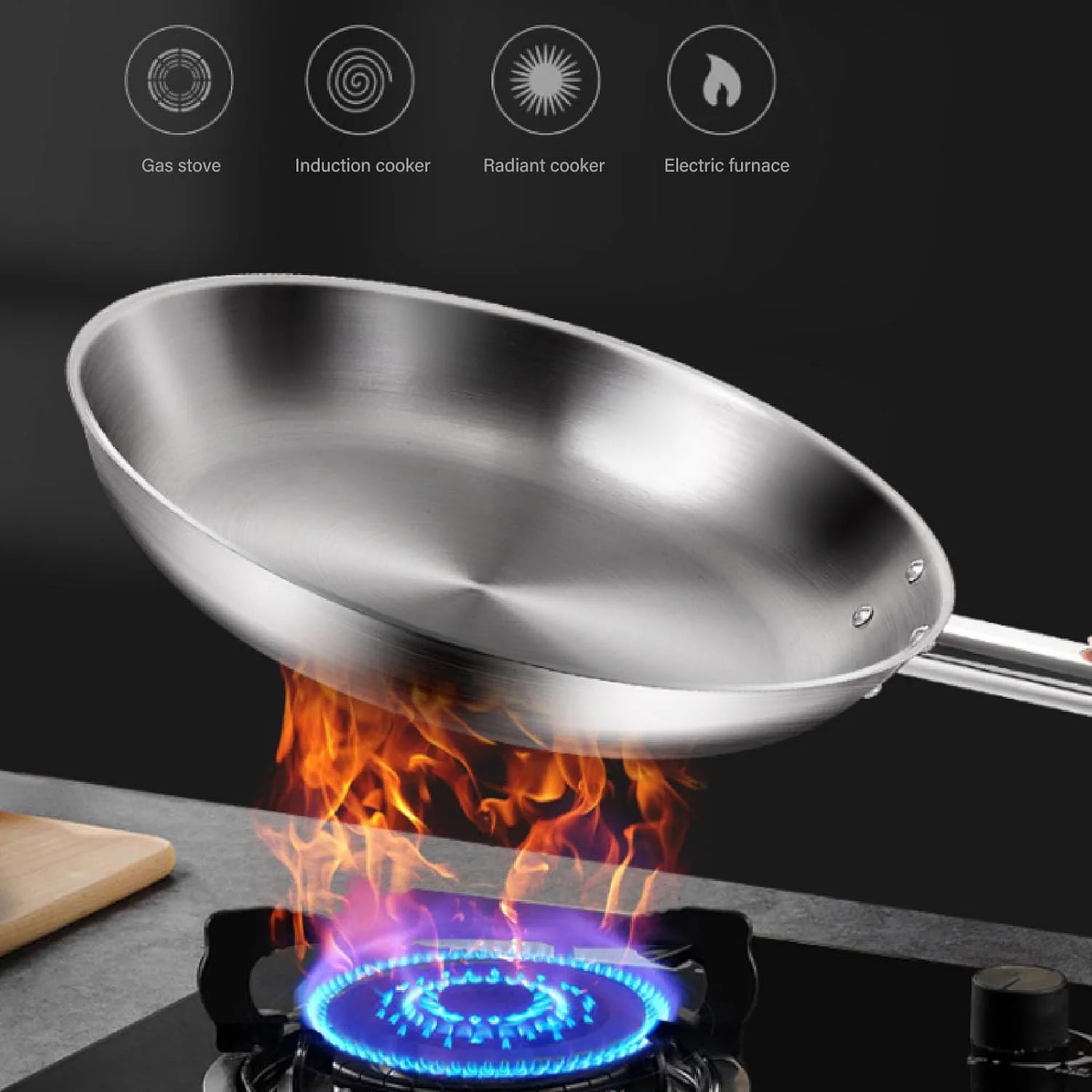 تابه استیل فوکت، تابه نچسب 20 سانتی متری بدون پوشش و ساختار کف 3 لایه، تابه سرخ کردنی ضخیم تقویت شده برای اجاق گازهای القایی، سرامیکی و گازی تابه استیل فوکت، تابه نچسب 20 سانتی متری بدون پوشش و ساختار کف 3 لایه، تابه سرخ کردنی ضخیم تقویت شده برای اجاق گازهای القایی، سرامیکی و گازی