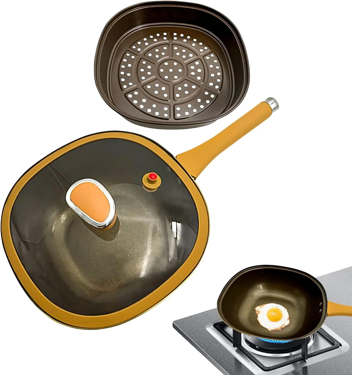 Saute Pan with Lid - Skillets and Frying Pans with Lid - 12 Inches Skillet Ergonomic Handle Cookware for Indoor Outdoor Camping Kitchen Cooking Cooktop Home Saute Pan with Lid - Skillets and Frying Pans with Lid - 12 Inches Skillet Ergonomic Handle Cookware for Indoor Outdoor Camping Kitchen Cooking Cooktop Home