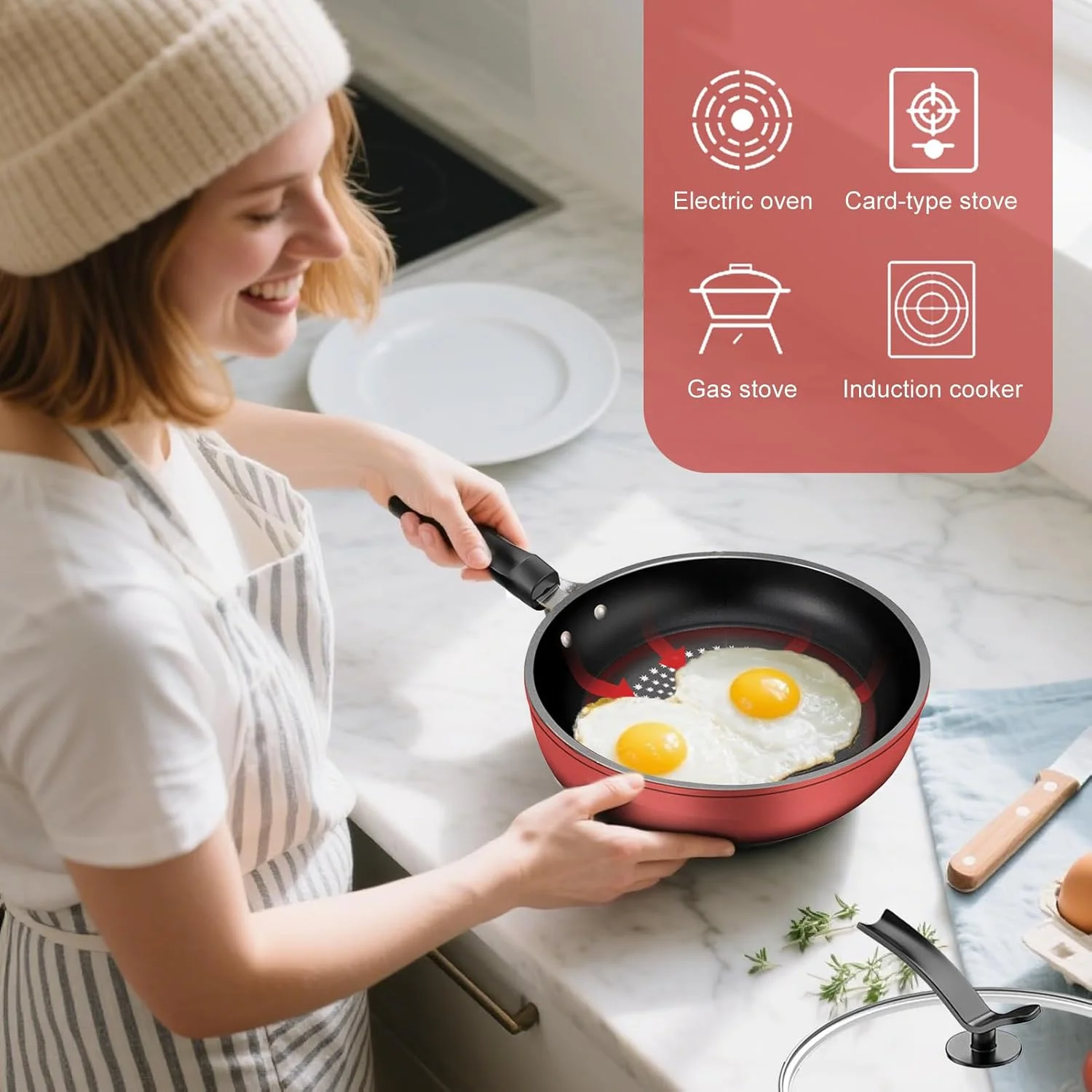 تابه نچسب، تابه مناسب اجاق گازهای القایی با درب، تابه آشپزی با دسته راحت، لوازم جانبی آشپزخانه برای شام، استیک، پنکیک، اسنک و املت تابه نچسب، تابه مناسب اجاق گازهای القایی با درب، تابه آشپزی با دسته راحت، لوازم جانبی آشپزخانه برای شام، استیک، پنکیک، اسنک و املت