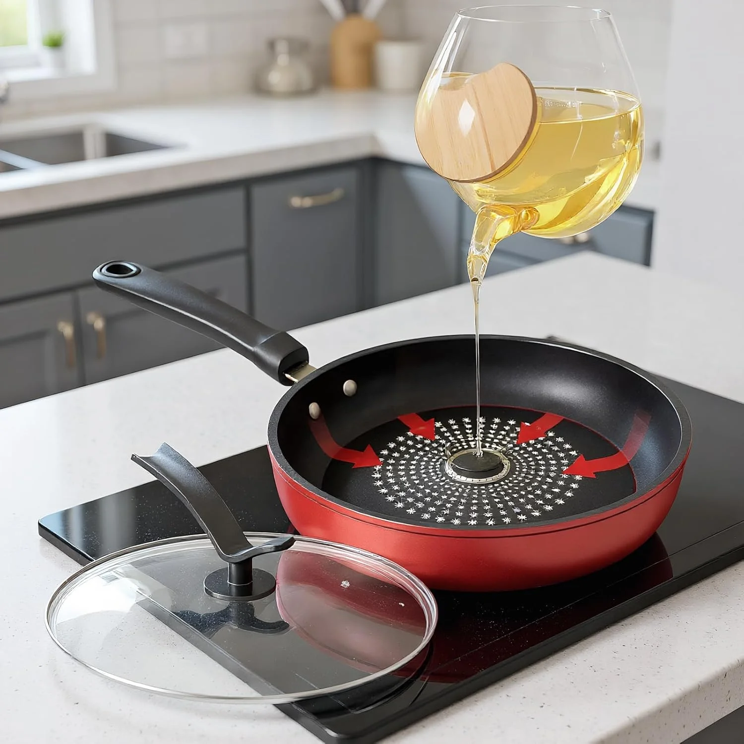 تابه نچسب، تابه مناسب اجاق گازهای القایی با درب، تابه آشپزی با دسته راحت، لوازم جانبی آشپزخانه برای شام، استیک، پنکیک، اسنک و املت تابه نچسب، تابه مناسب اجاق گازهای القایی با درب، تابه آشپزی با دسته راحت، لوازم جانبی آشپزخانه برای شام، استیک، پنکیک، اسنک و املت